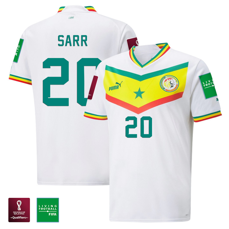 Bouna Sarr 20 FIFA World Cup Qatar 2022 Patch Senegal National Team- Home Men Soccer Jersey