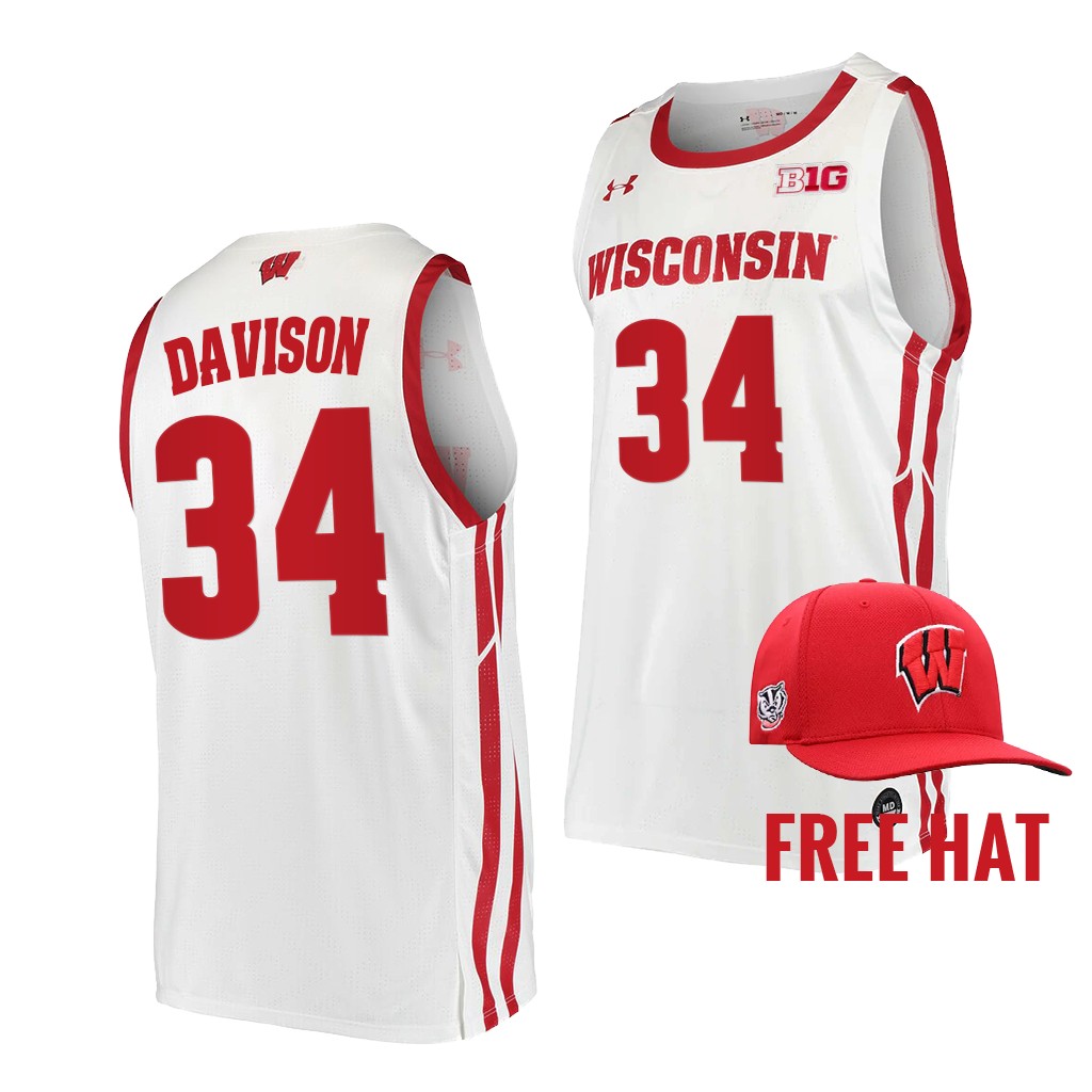 Brad Davison College  Wisconsin Badgers #34 White Free Hat Jersey