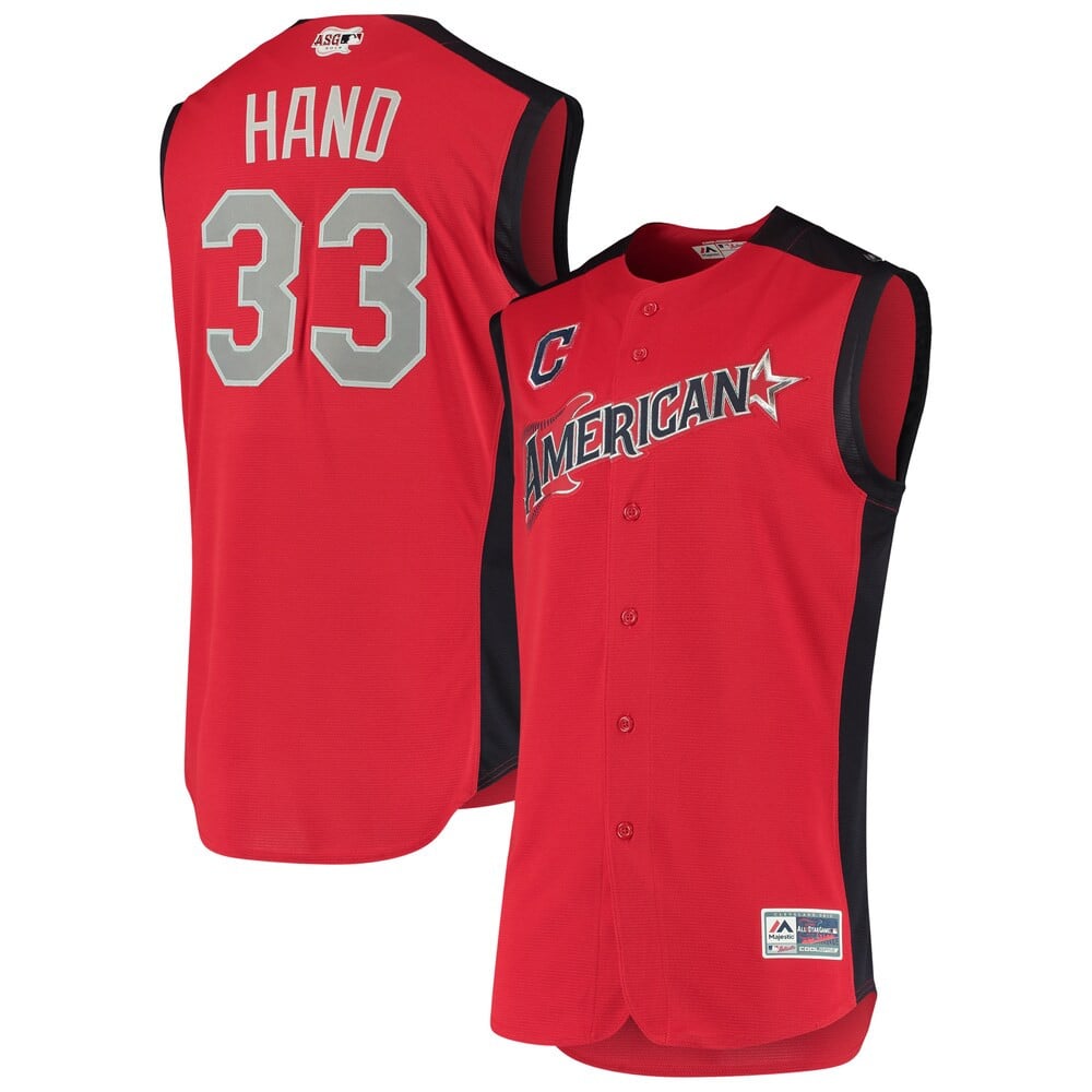 Brad Hand Cleveland Indians Majestic National League 2019 MLB All-Star Game Workout Player Stitched Jersey ? Red/Navy