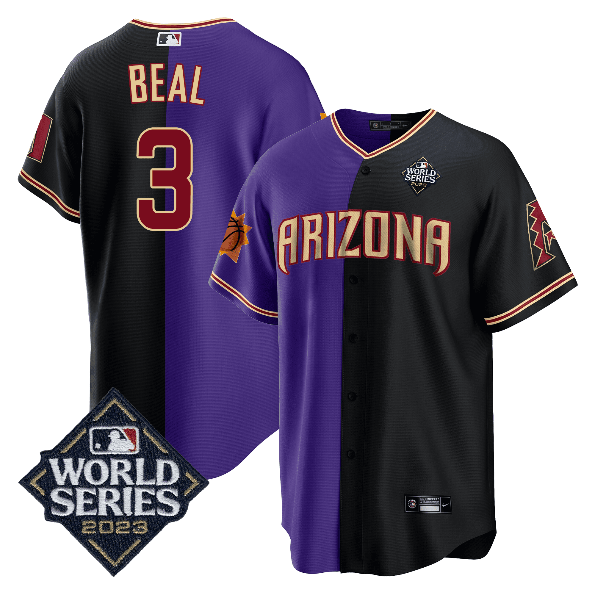 Bradley Beal Men's Split Arizona Dbacks - Suns 2023 World Series Patch Black - Purple Jersey - All Stitched
