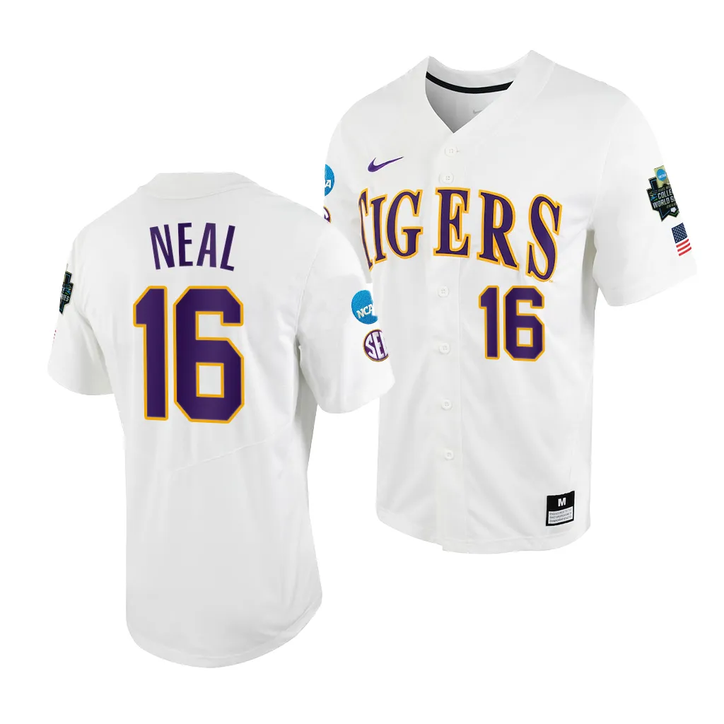 Brady Neal LSU Tigers #16 White 2023 College World Series NCAA  Jersey