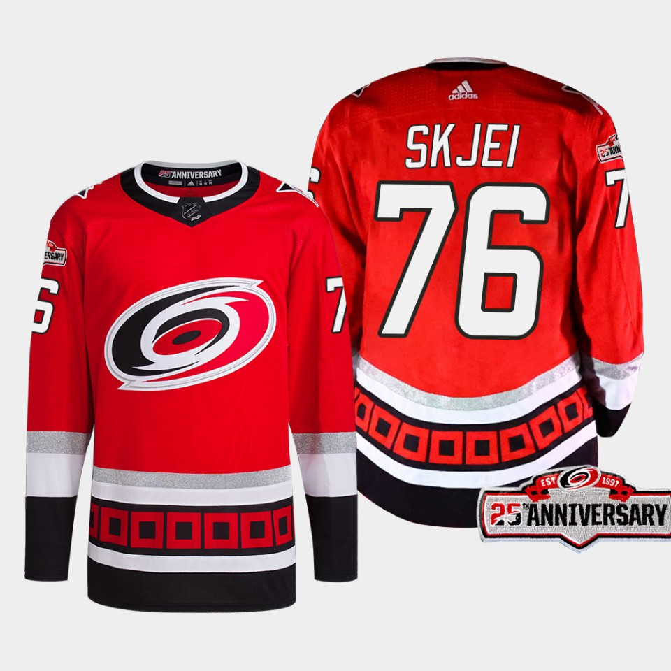 Brady Skjei 76 Carolina Hurricanes Red Stitched Jersey 2022-23 Third 25th Anniversary