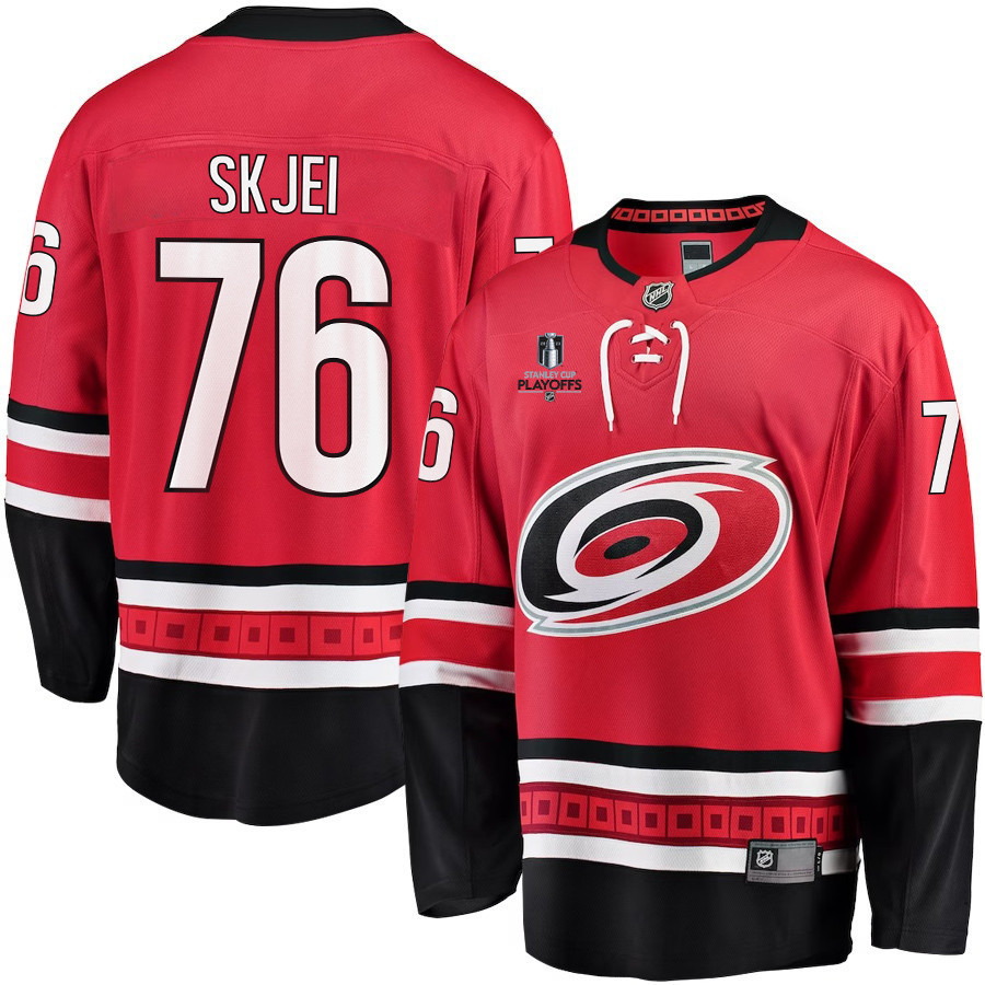 Brady Skjei 76 Carolina Hurricanes Stanley Cup 2023 Playoffs Patch Home Breakaway Men Stitched Jersey – Red