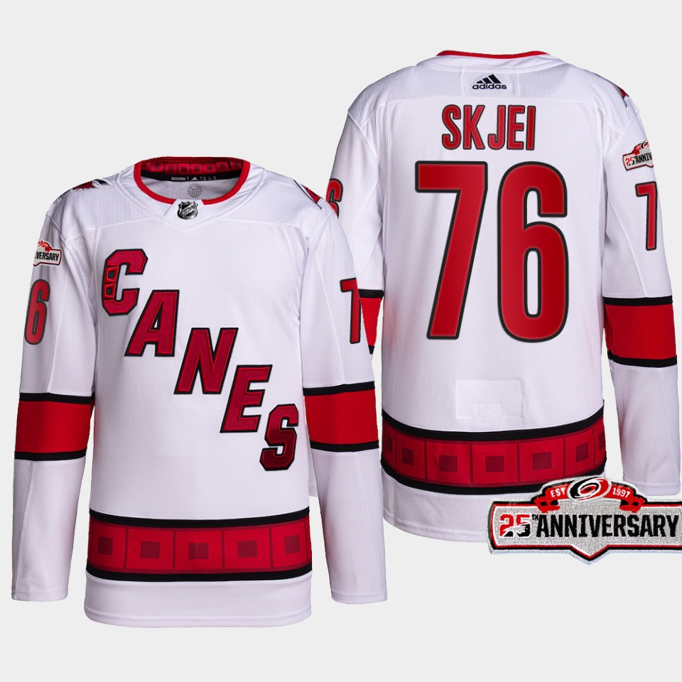 Brady Skjei 76 Carolina Hurricanes White Stitched Jersey 2022-23 Away 25th Anniversary