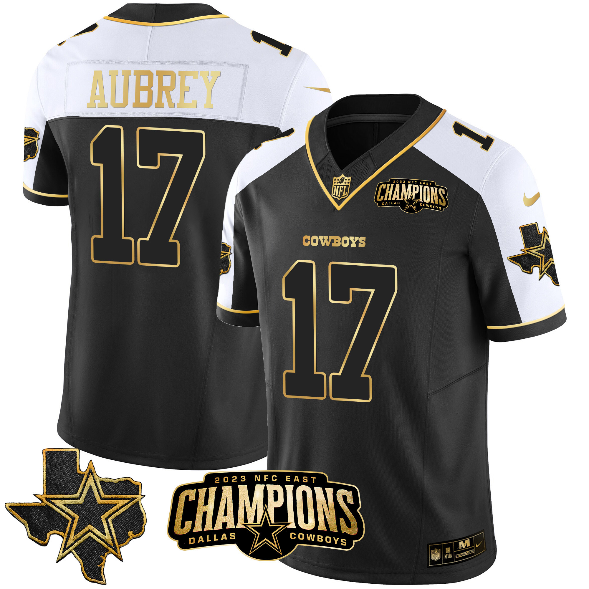 Brandon Aubrey Men's Dallas Cowboys 2023 NFC East Champions Patch Gold Vapor Alternate Gold Jersey - All Stitched 