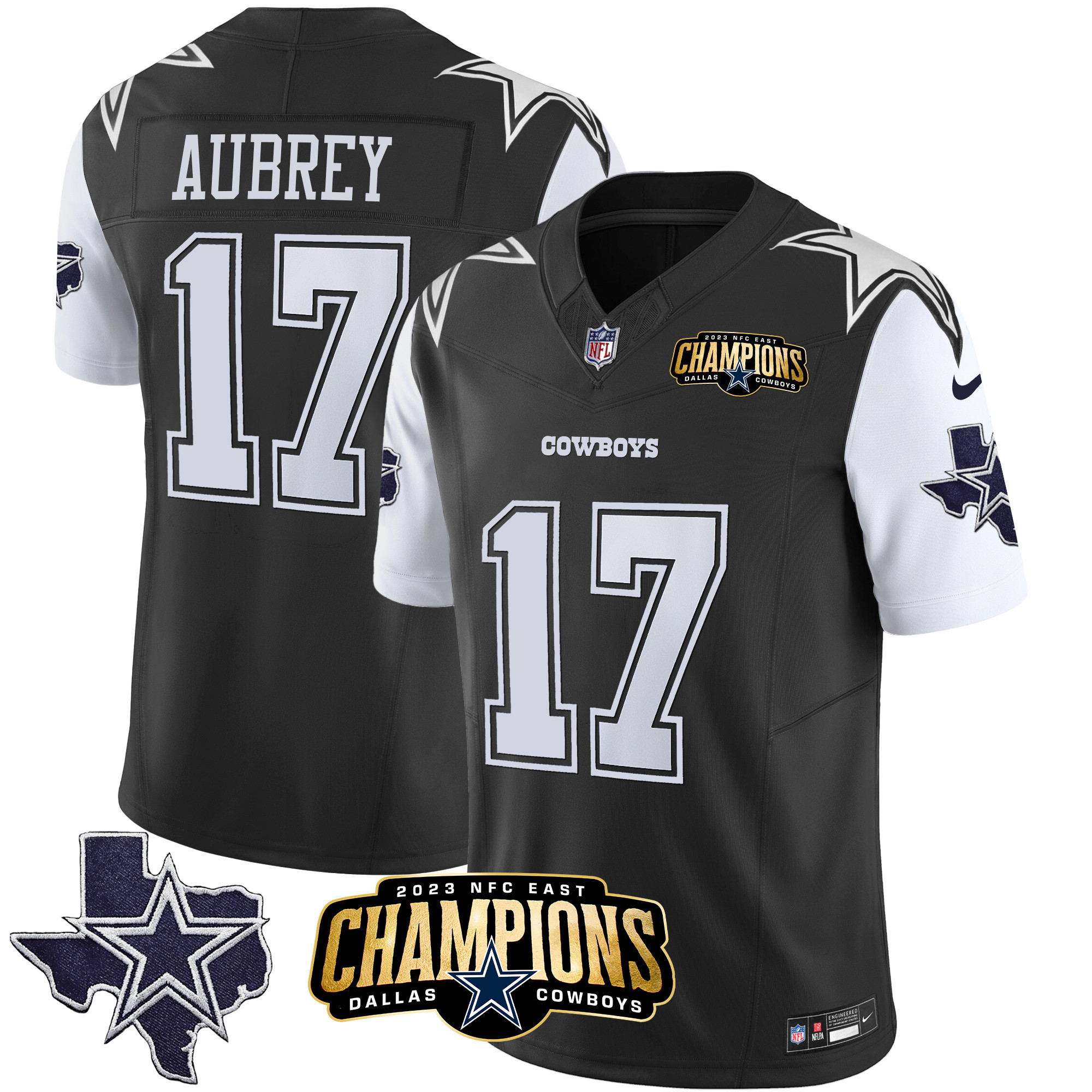 Brandon Aubrey Men's Dallas Cowboys 2023 NFC East Champions Patch Vapor Black Jersey - All Stitched 