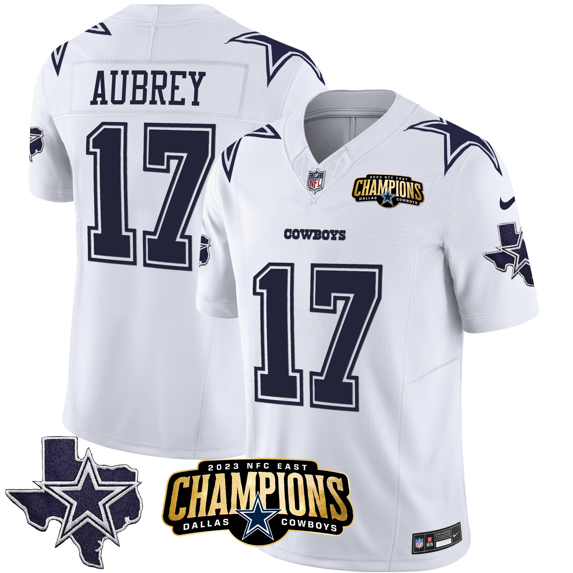 Brandon Aubrey Men's Dallas Cowboys 2023 NFC East Champions Patch Vapor White Jersey - All Stitched 