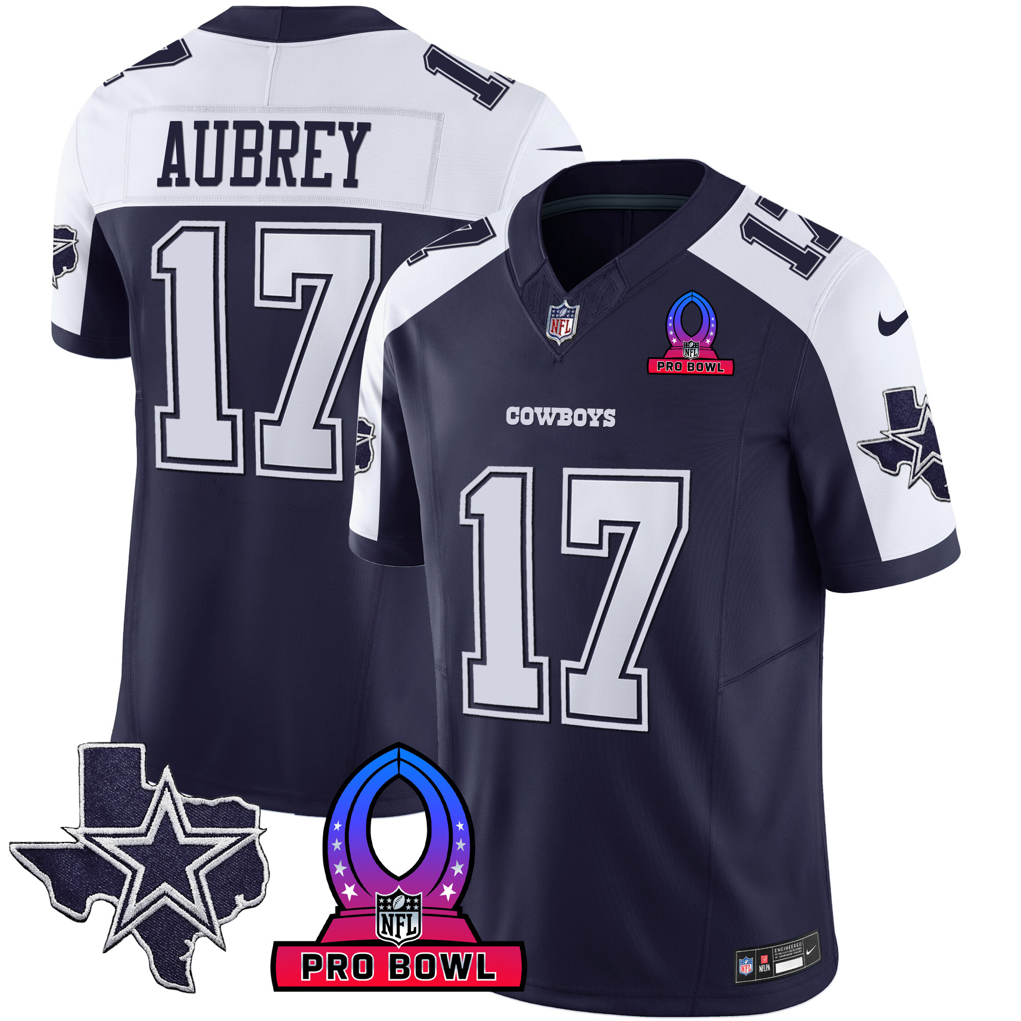 Brandon Aubrey Men's Dallas Cowboys 2024 Pro Bowl Patch Vapor Alternate Navy Jersey - All Stitched 
