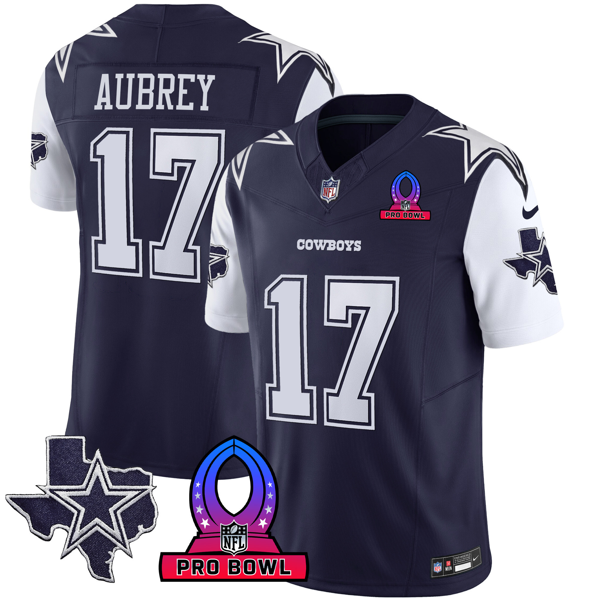 Brandon Aubrey Men's Dallas Cowboys 2024 Pro Bowl Patch Vapor Navy Jersey - All Stitched 