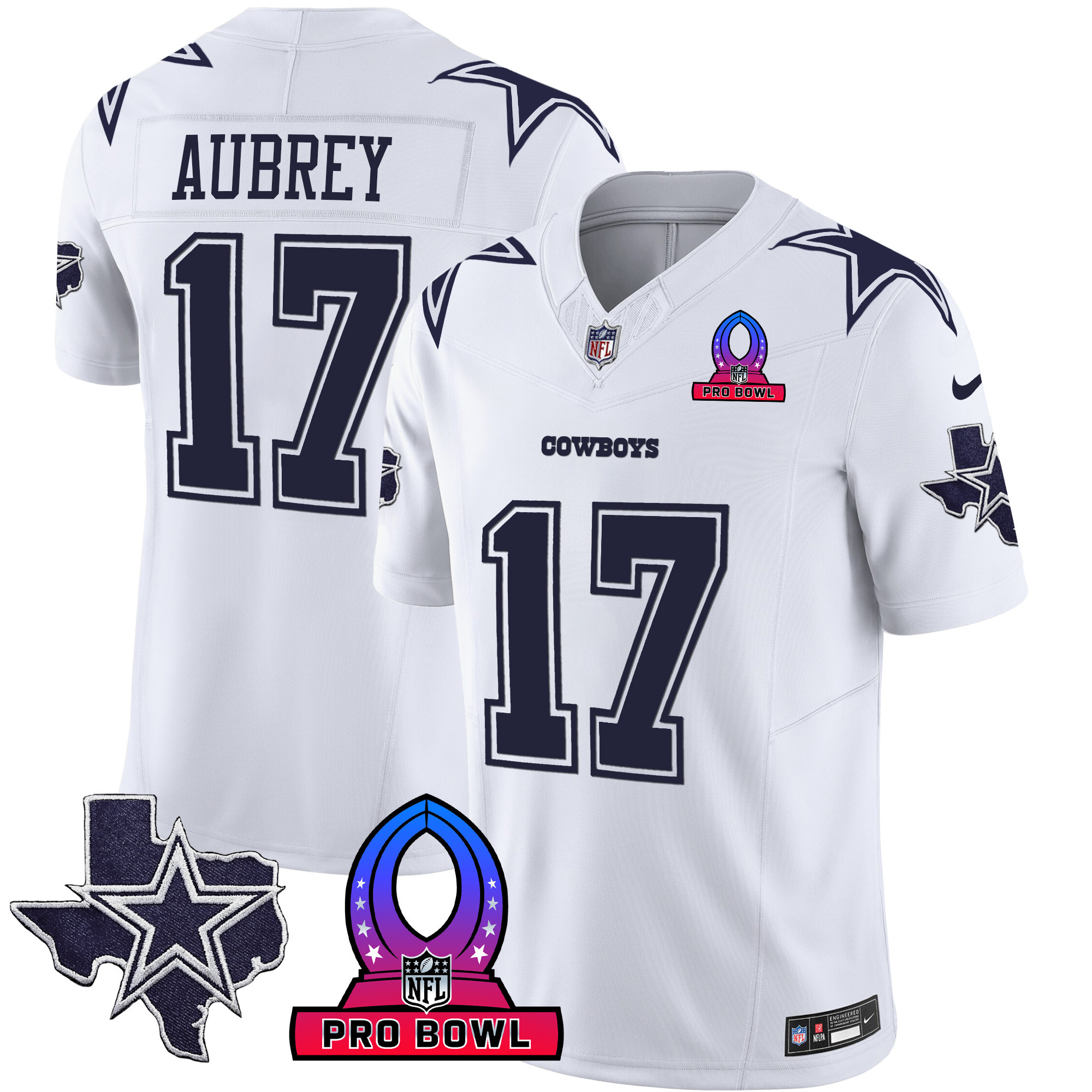 Brandon Aubrey Men's Dallas Cowboys 2024 Pro Bowl Patch Vapor White Jersey - All Stitched 