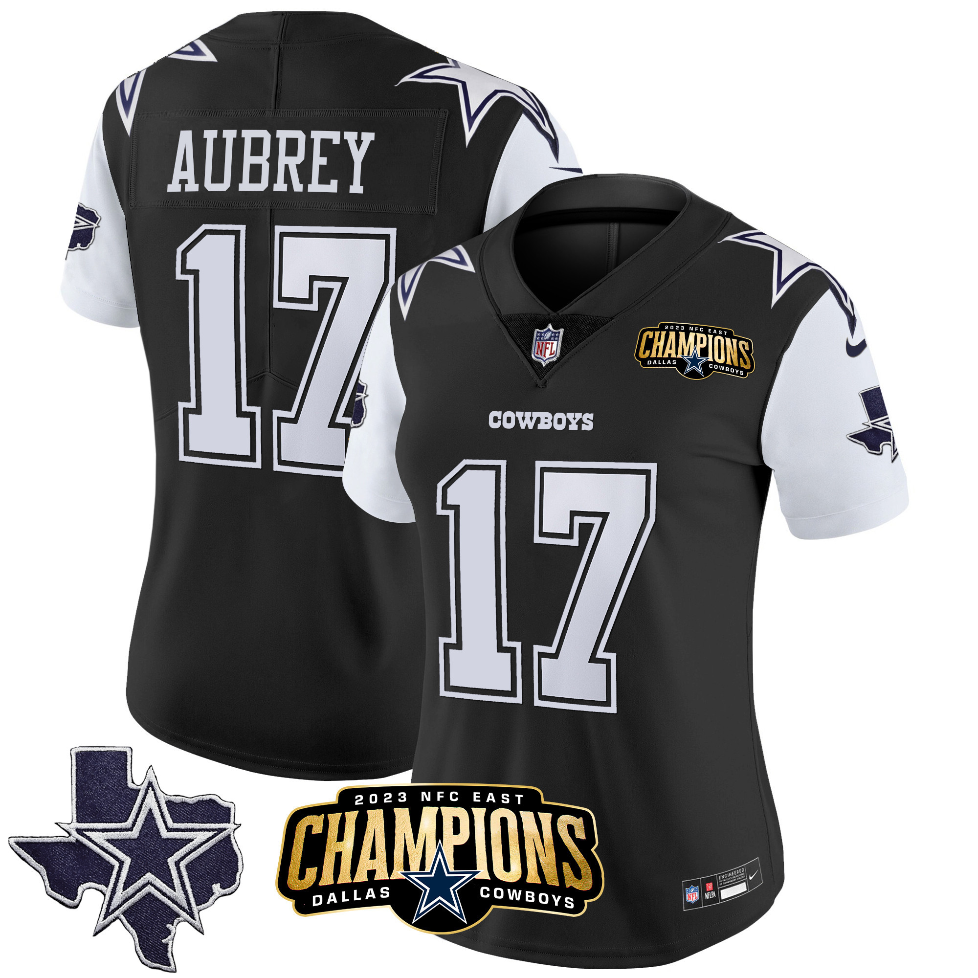 Brandon Aubrey Women's Dallas Cowboys 2023 NFC East Champions Patch Vapor Black Jersey - All Stitched 