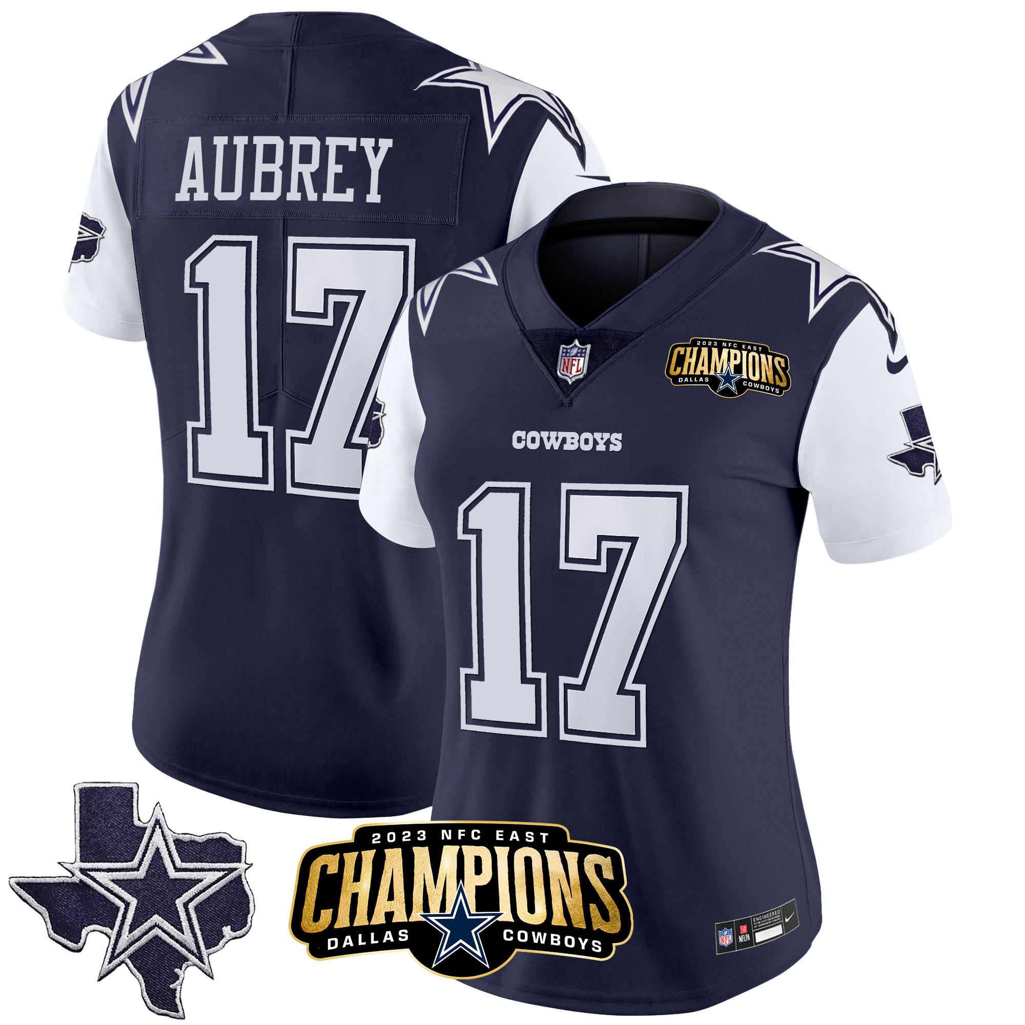 Brandon Aubrey Women's Dallas Cowboys 2023 NFC East Champions Patch Vapor Navy Jersey - All Stitched 