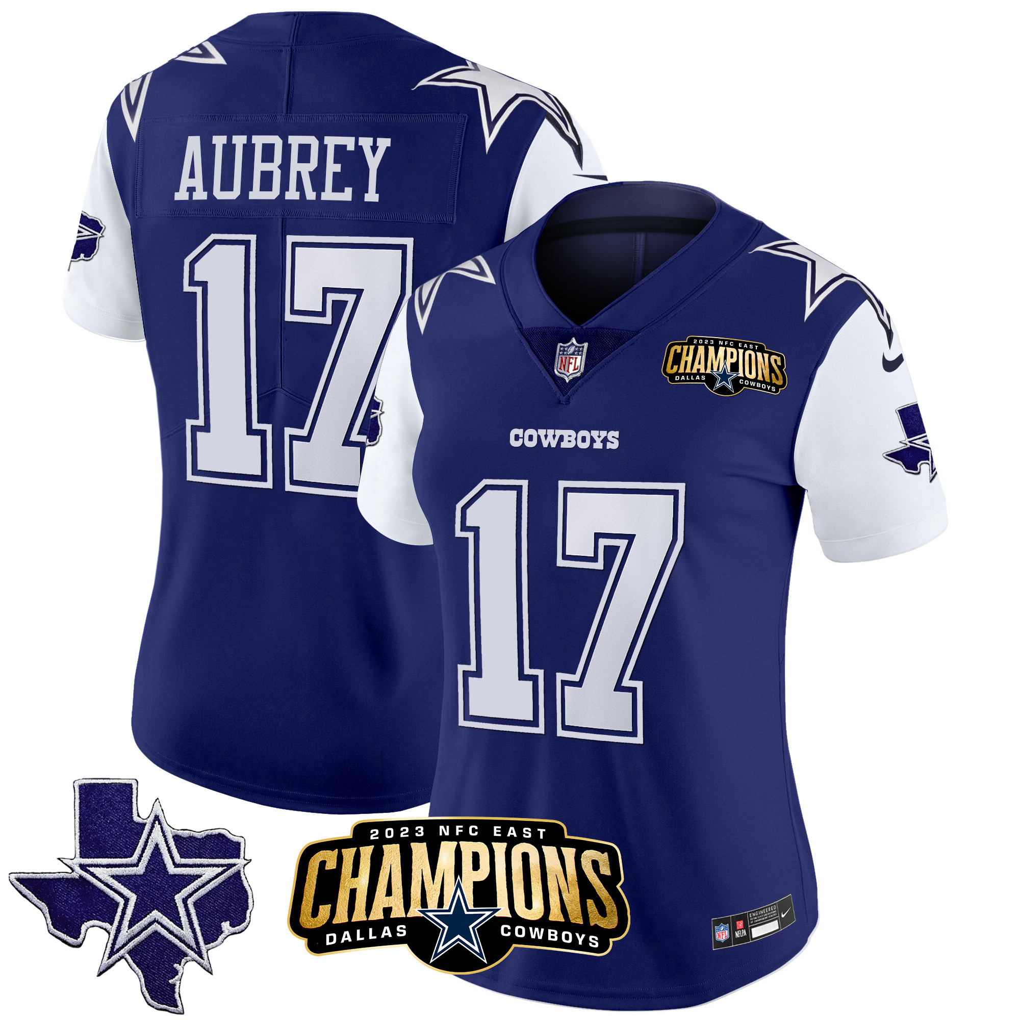 Brandon Aubrey Women's Dallas Cowboys 2023 NFC East Champions Patch Vapor Royal Jersey - All Stitched 