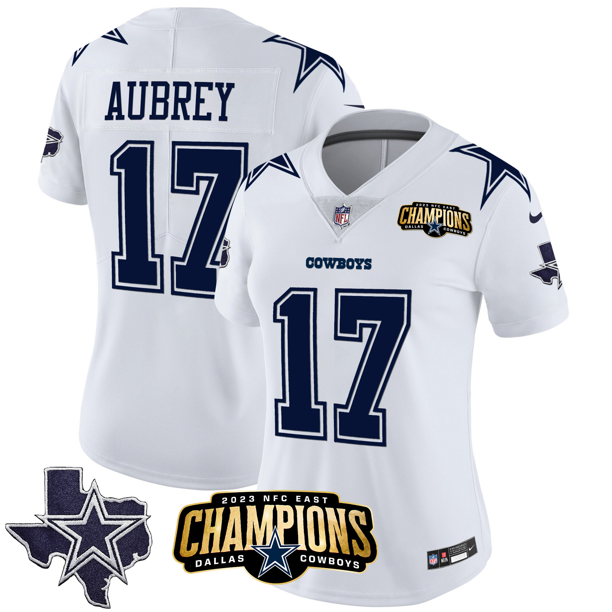 Brandon Aubrey Women's Dallas Cowboys 2023 NFC East Champions Patch Vapor White Jersey - All Stitched 