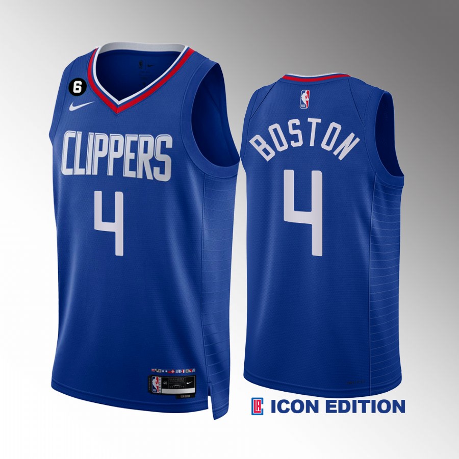 Brandon Boston Jr. 2022-23 LA Clippers Royal #4 Icon Edition Jersey NO.6 Patch