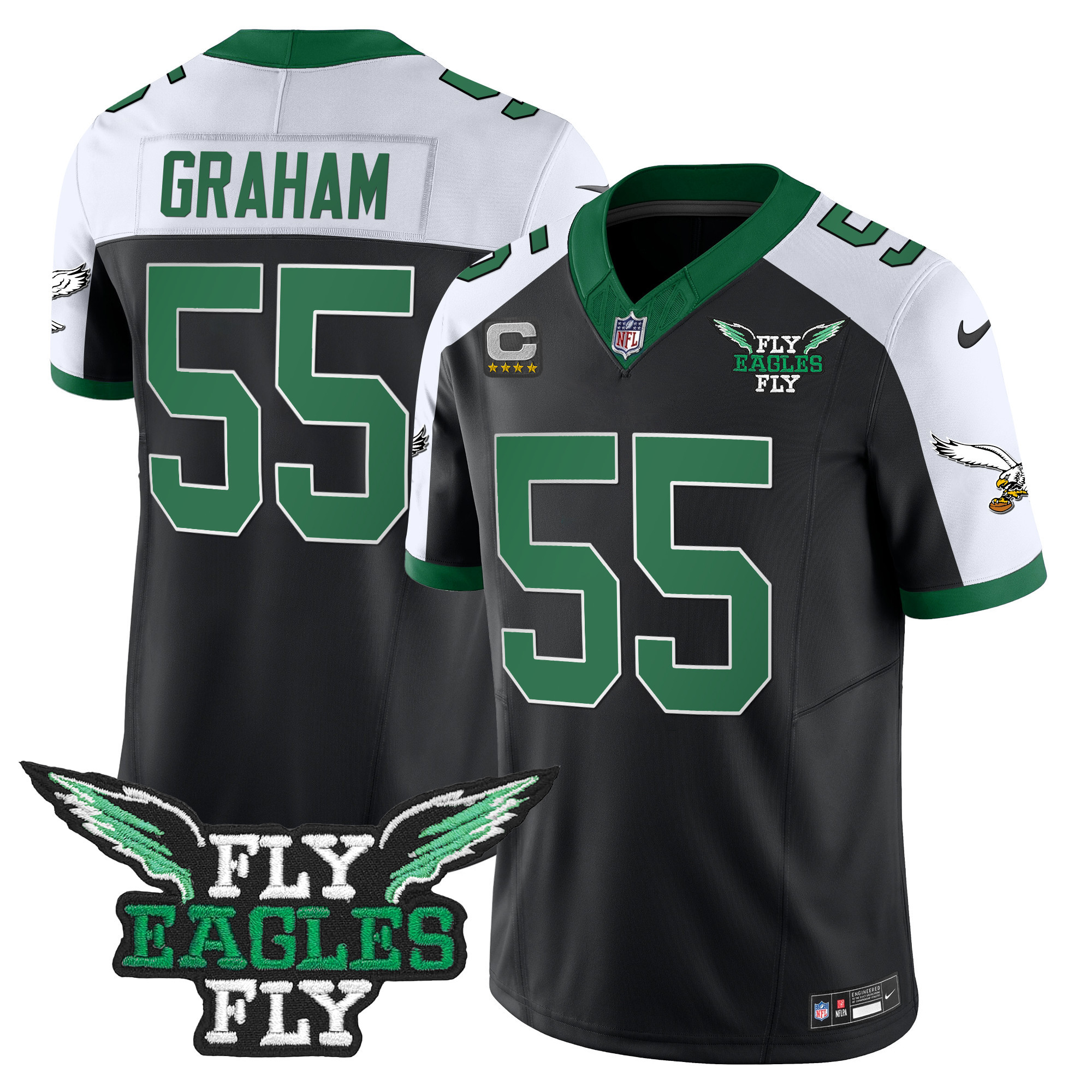 Brandon Graham Men's Fly Philadelphia Eagles Fly Patch Throwback Kelly Green Vapor Black Alternate Jersey - All Stitched