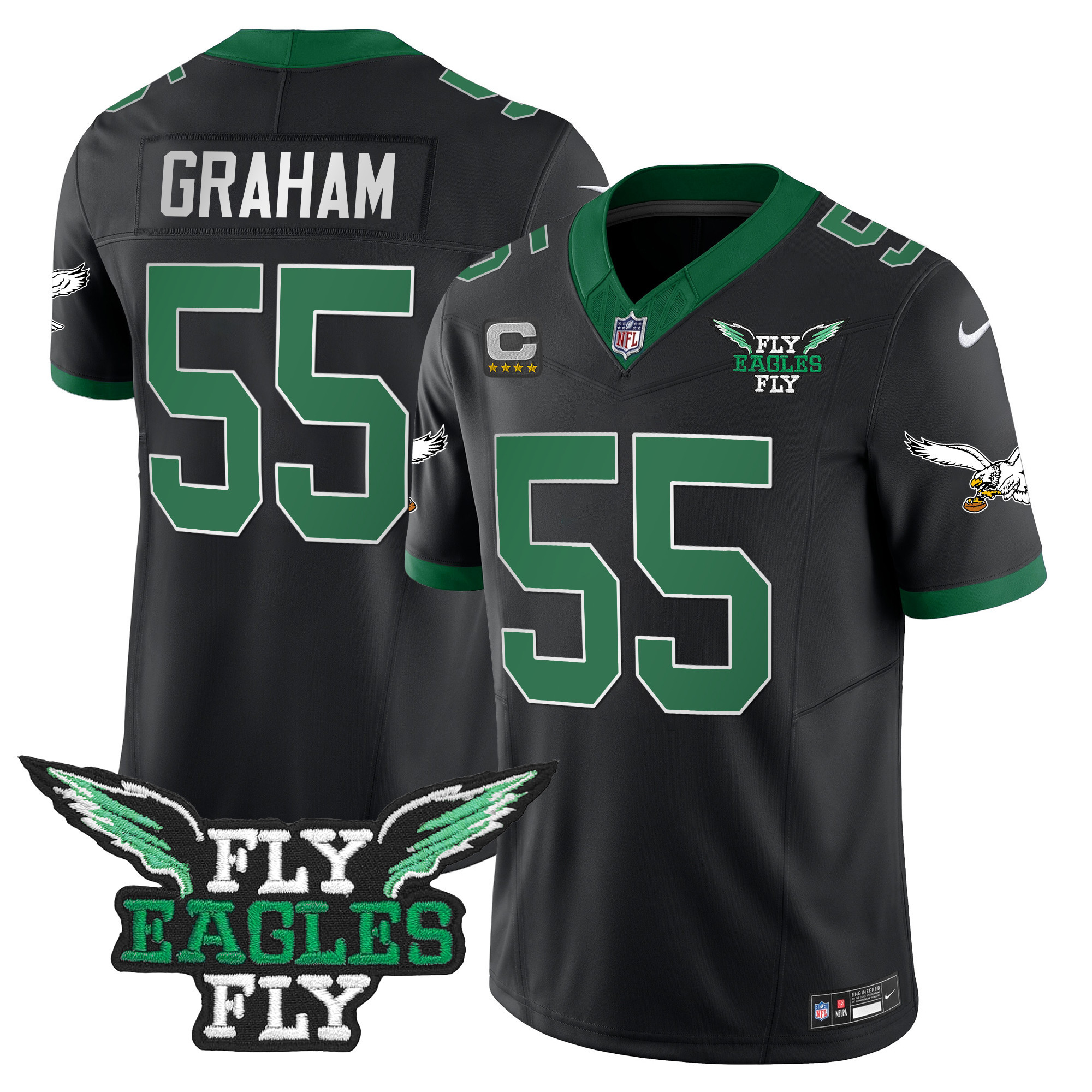Brandon Graham Men's Fly Philadelphia Eagles Fly Patch Throwback Kelly Green Vapor Black Jersey - All Stitched