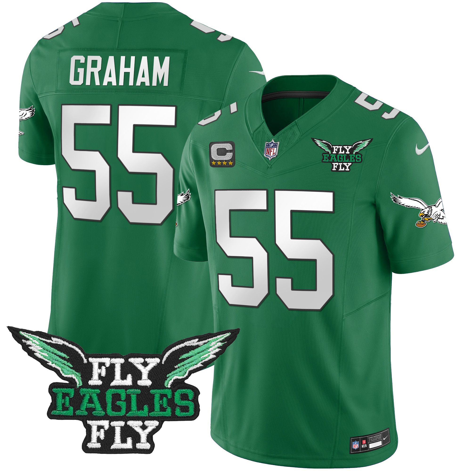 Brandon Graham Men's Fly Philadelphia Eagles Fly Patch Throwback Kelly Green Vapor Jersey - All Stitched