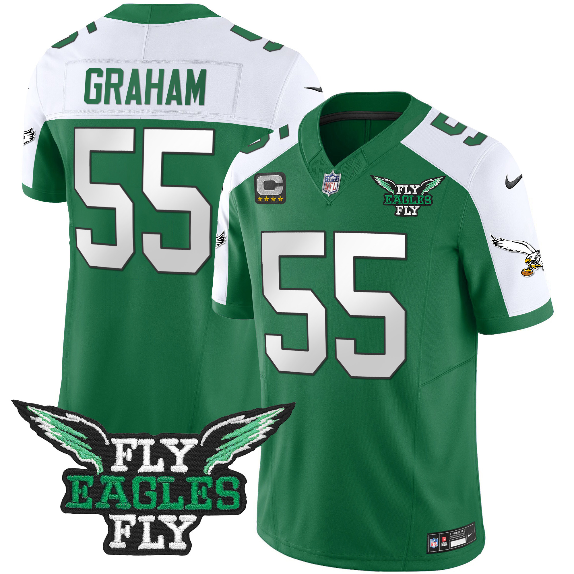 Brandon Graham Men's Fly Philadelphia Eagles Fly Patch Throwback Kelly Green Vapor Kelly Alternate Jersey - All Stitched
