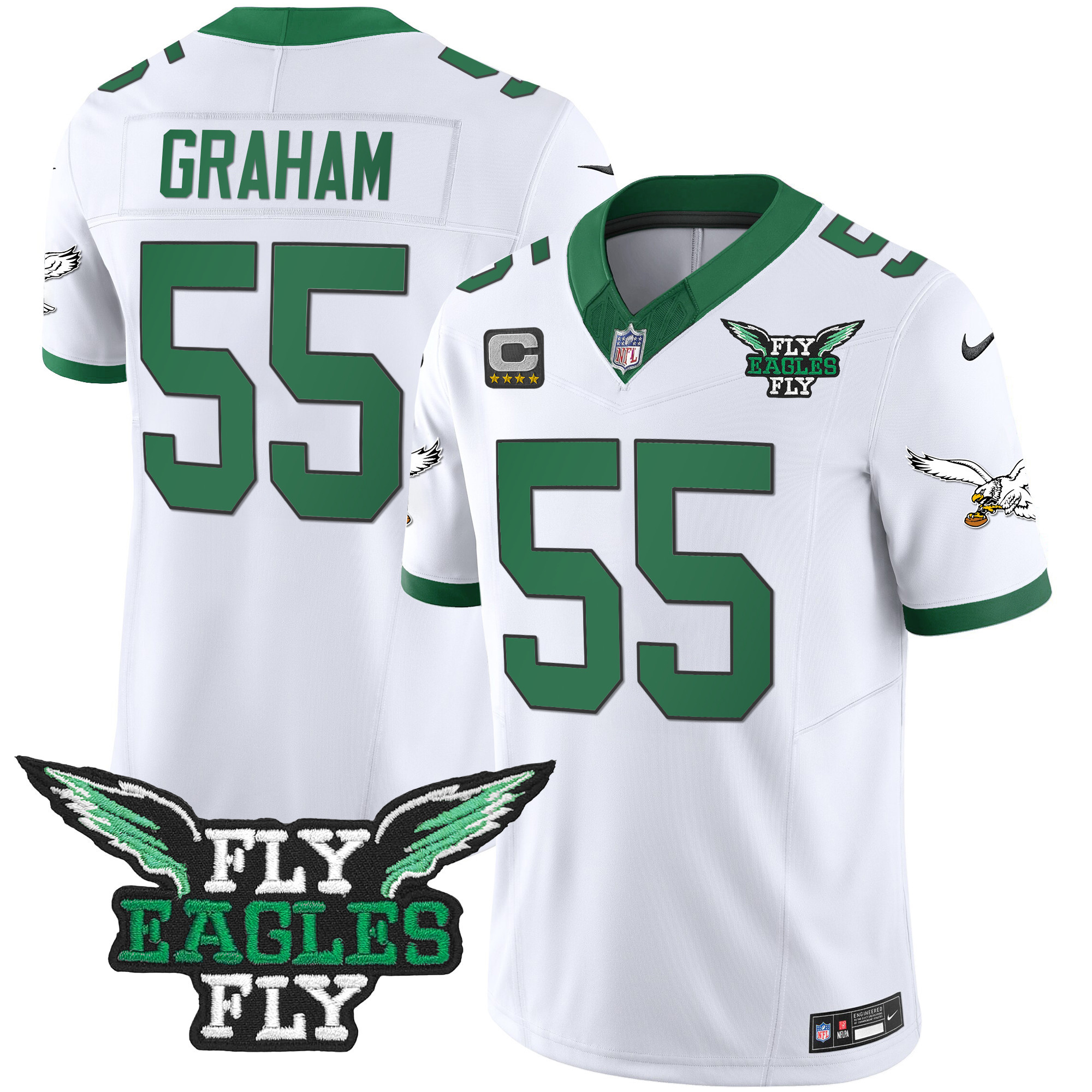 Brandon Graham Men's Fly Philadelphia Eagles Fly Patch Throwback Kelly Green Vapor Kelly White Jersey - All Stitched