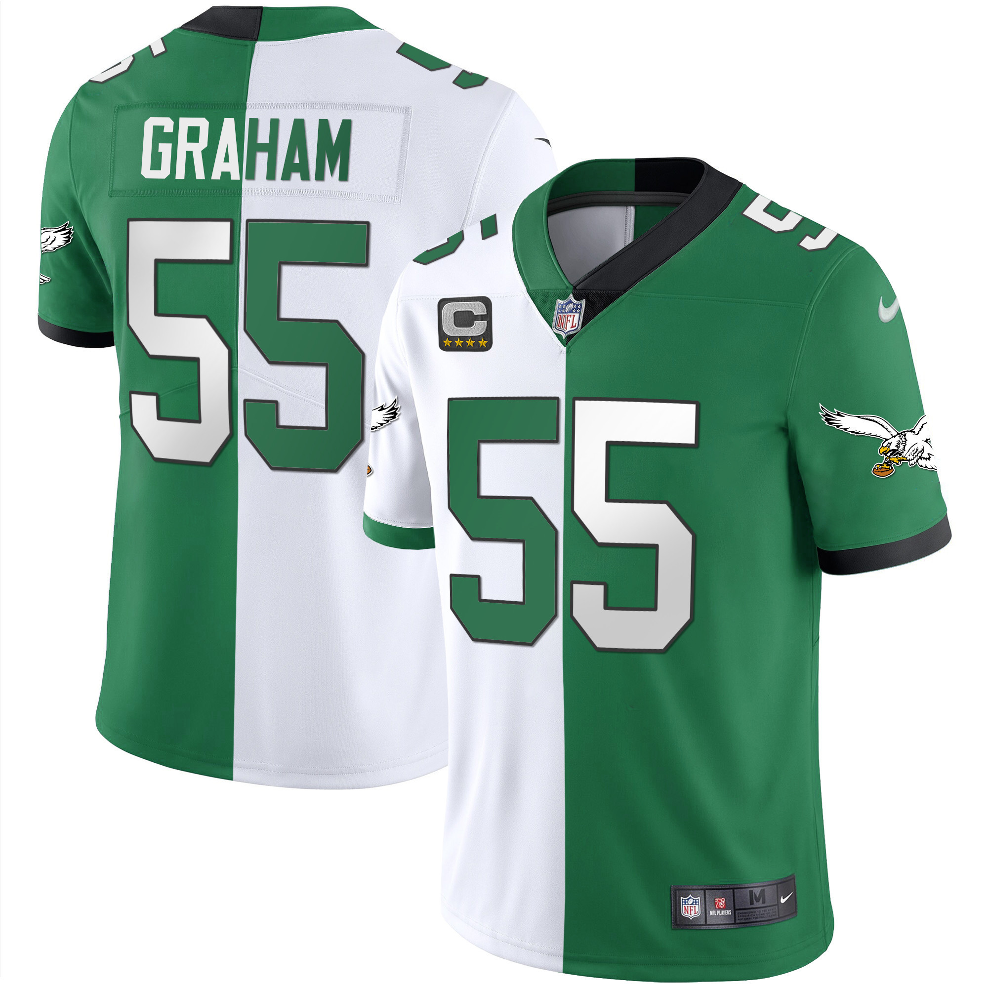 Brandon Graham Men's Philadelphia Eagles Gold & Kelly Vapor V2 Split Jersey - All Stitched