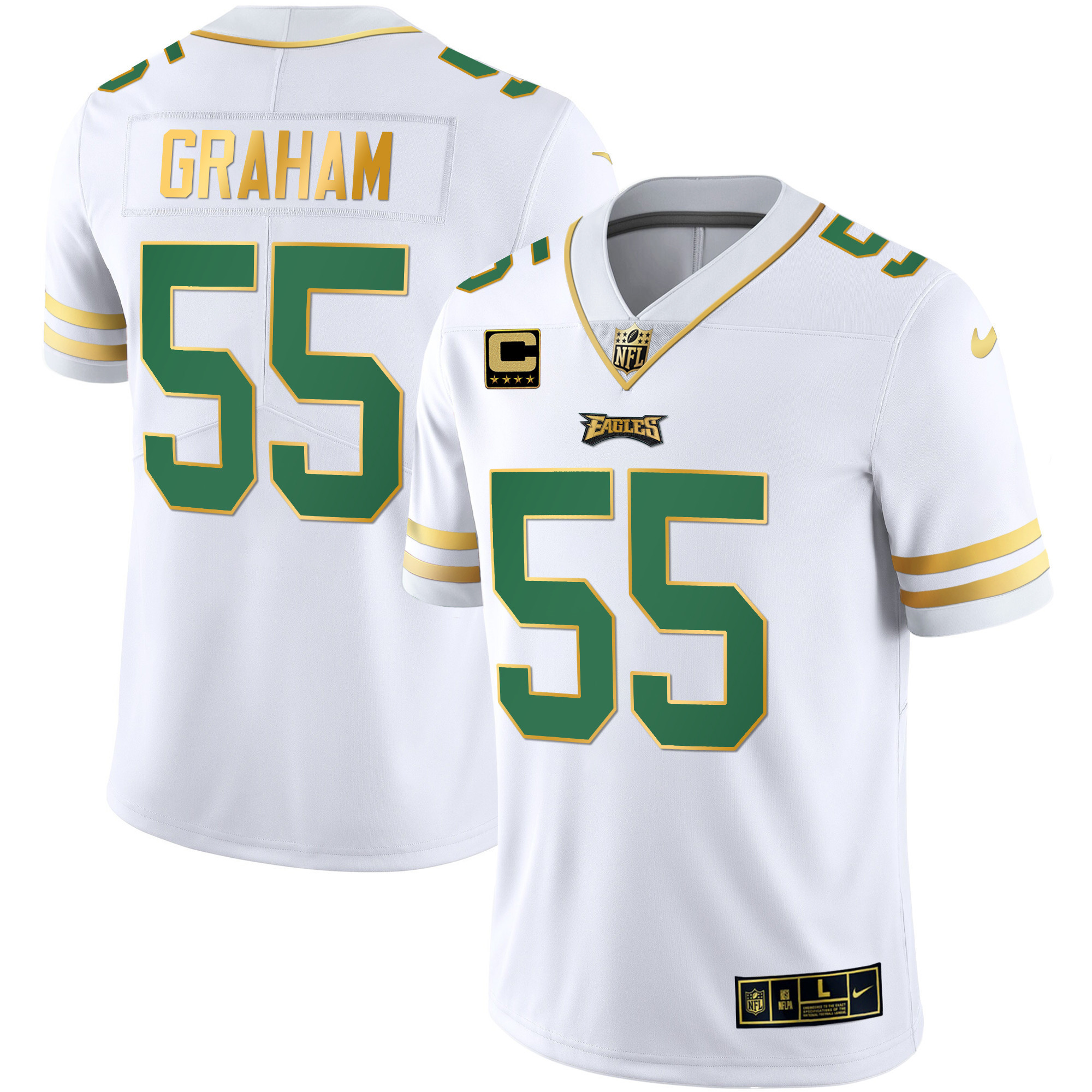 Brandon Graham Men's Philadelphia Eagles Gold & Kelly Vapor V3 Kelly White Jersey - All Stitched