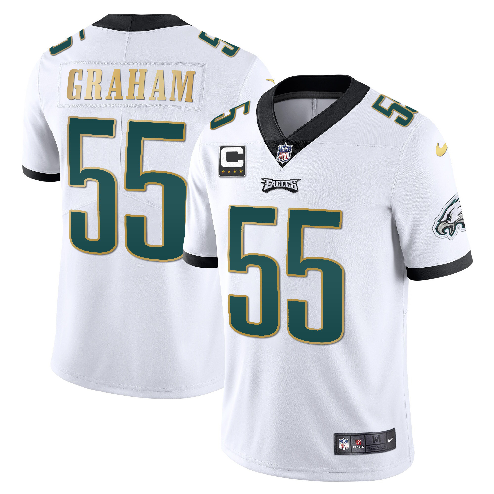 Brandon Graham Men's Philadelphia Eagles Gold Trim Vapor Player White Gold Trim Jersey - All Stitched