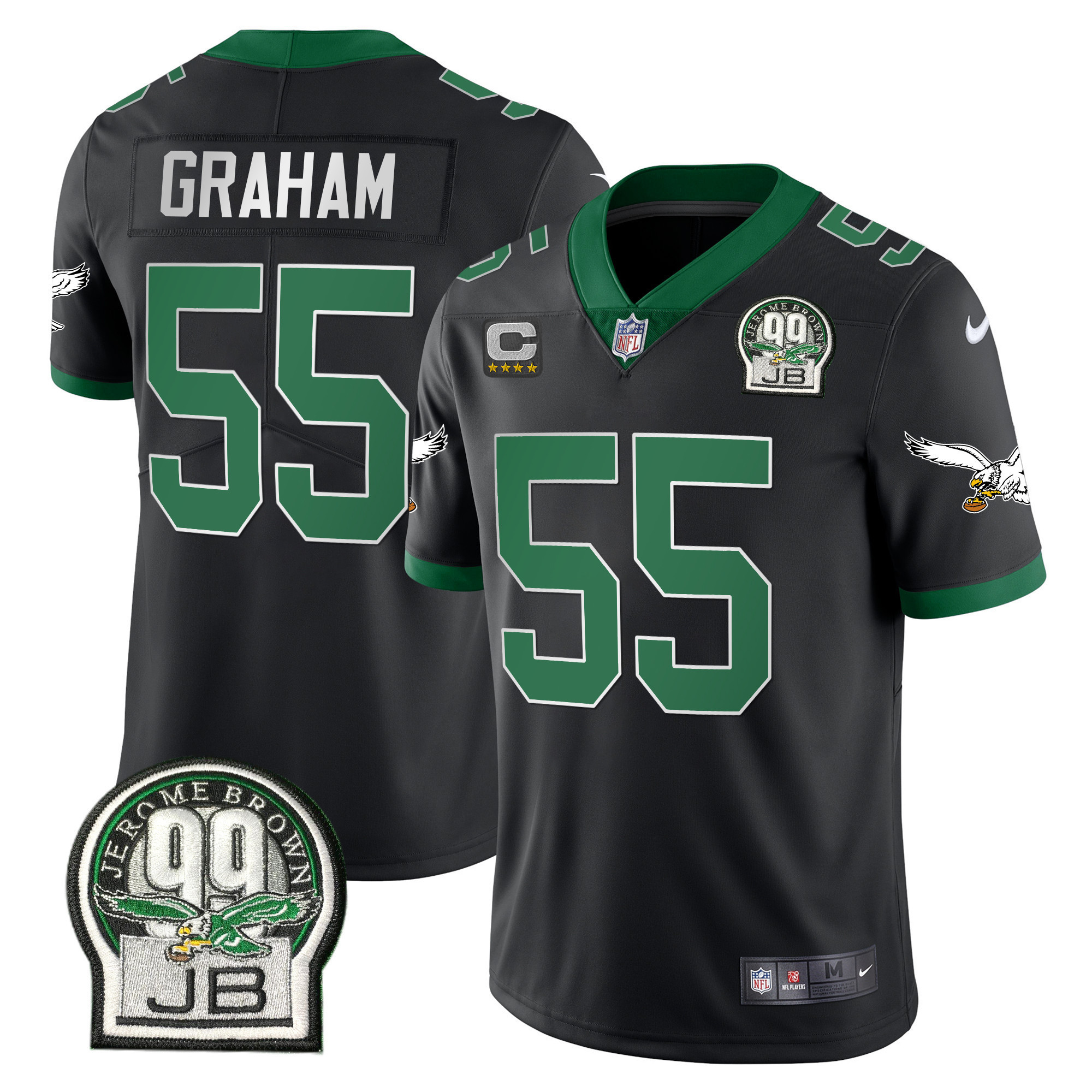 Brandon Graham Men's Philadelphia Eagles Jerome Brown Retired Patch Gold & Kelly Kelly Black Jersey - All Stitched