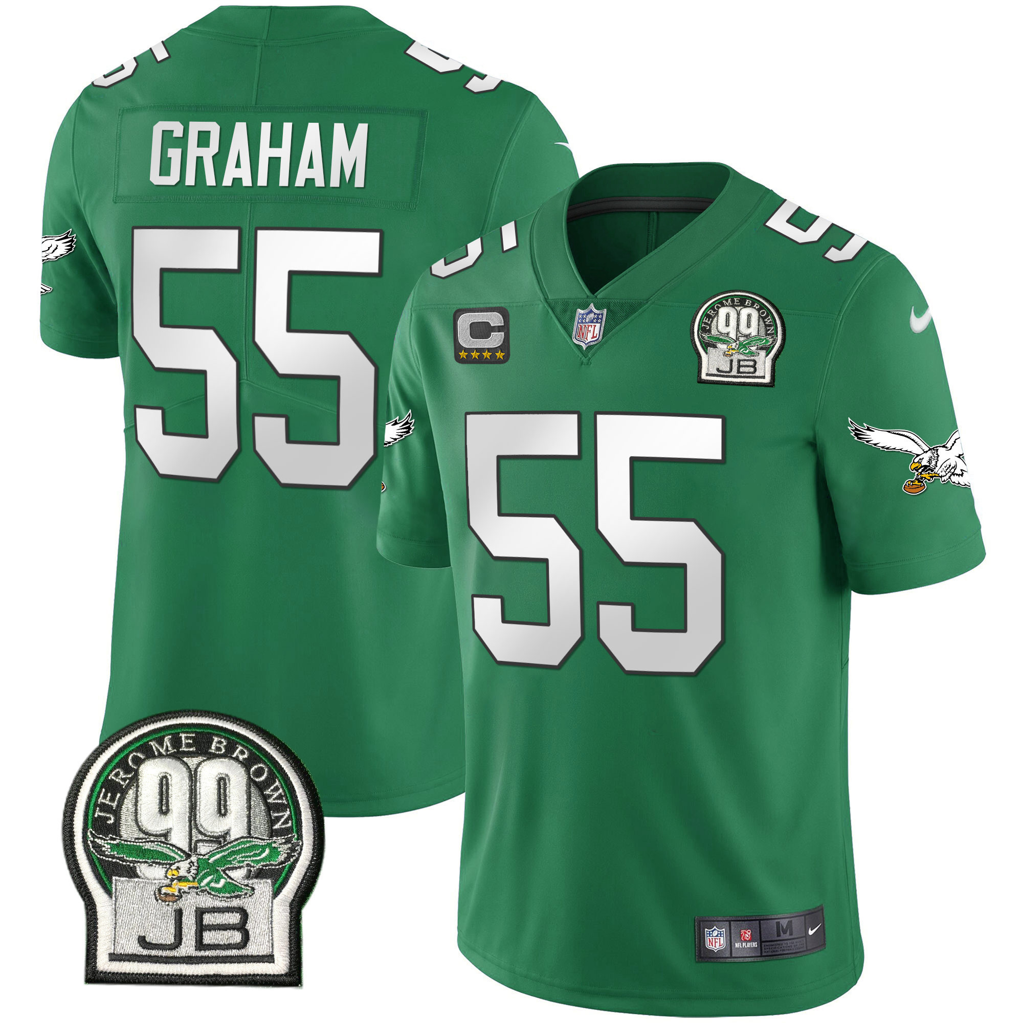 Brandon Graham Men's Philadelphia Eagles Jerome Brown Retired Patch Gold & Kelly Kelly Green Jersey - All Stitched