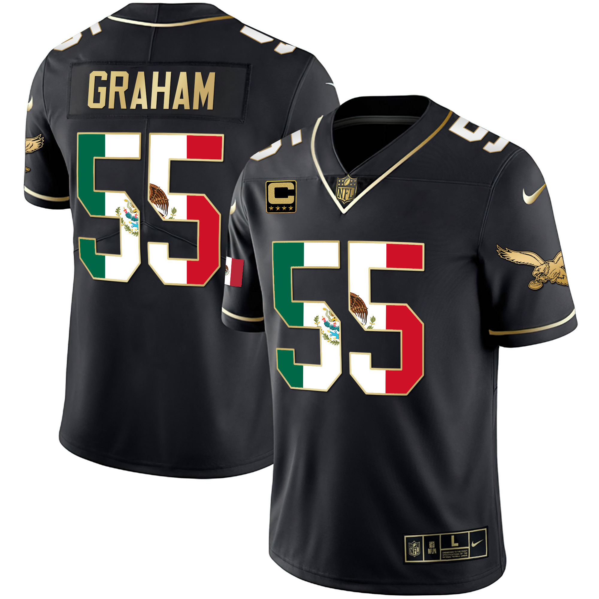 Brandon Graham Men's Philadelphia Eagles Mexico Gold & Kelly Vapor Black Gold Jersey - All Stitched