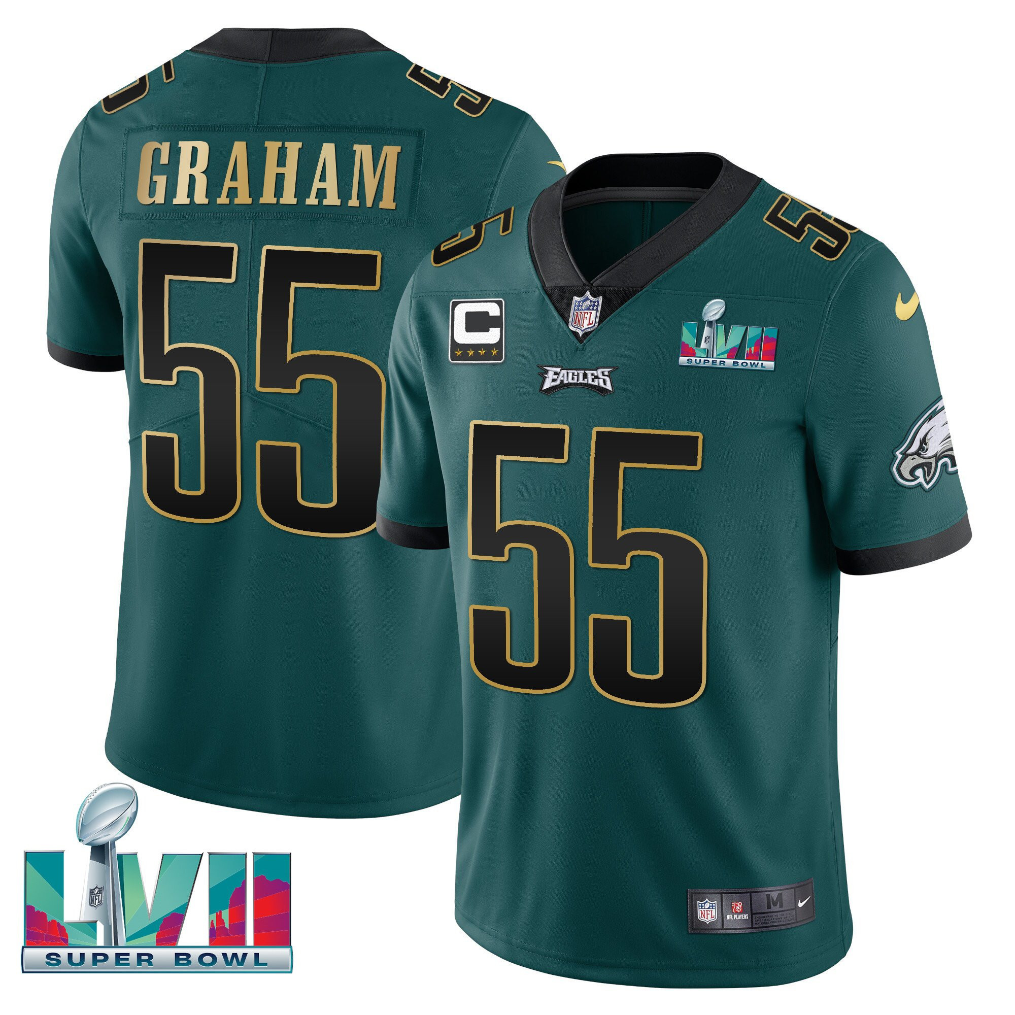 Brandon Graham Men's Philadelphia Eagles Super Bowl Patch Vapor Green Gold Trim Jersey - All Stitched