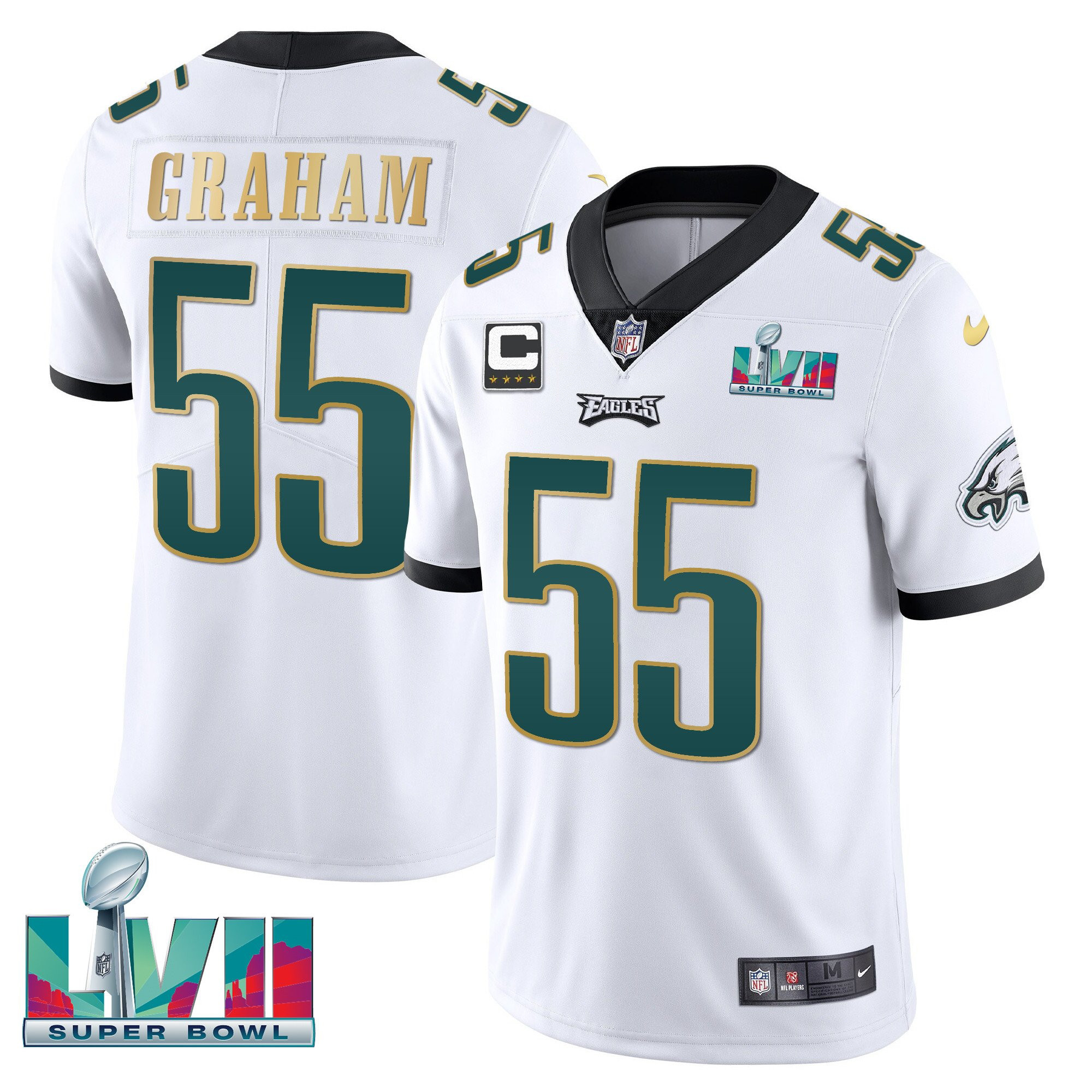 Brandon Graham Men's Philadelphia Eagles Super Bowl Patch Vapor White Gold Trim Jersey - All Stitched