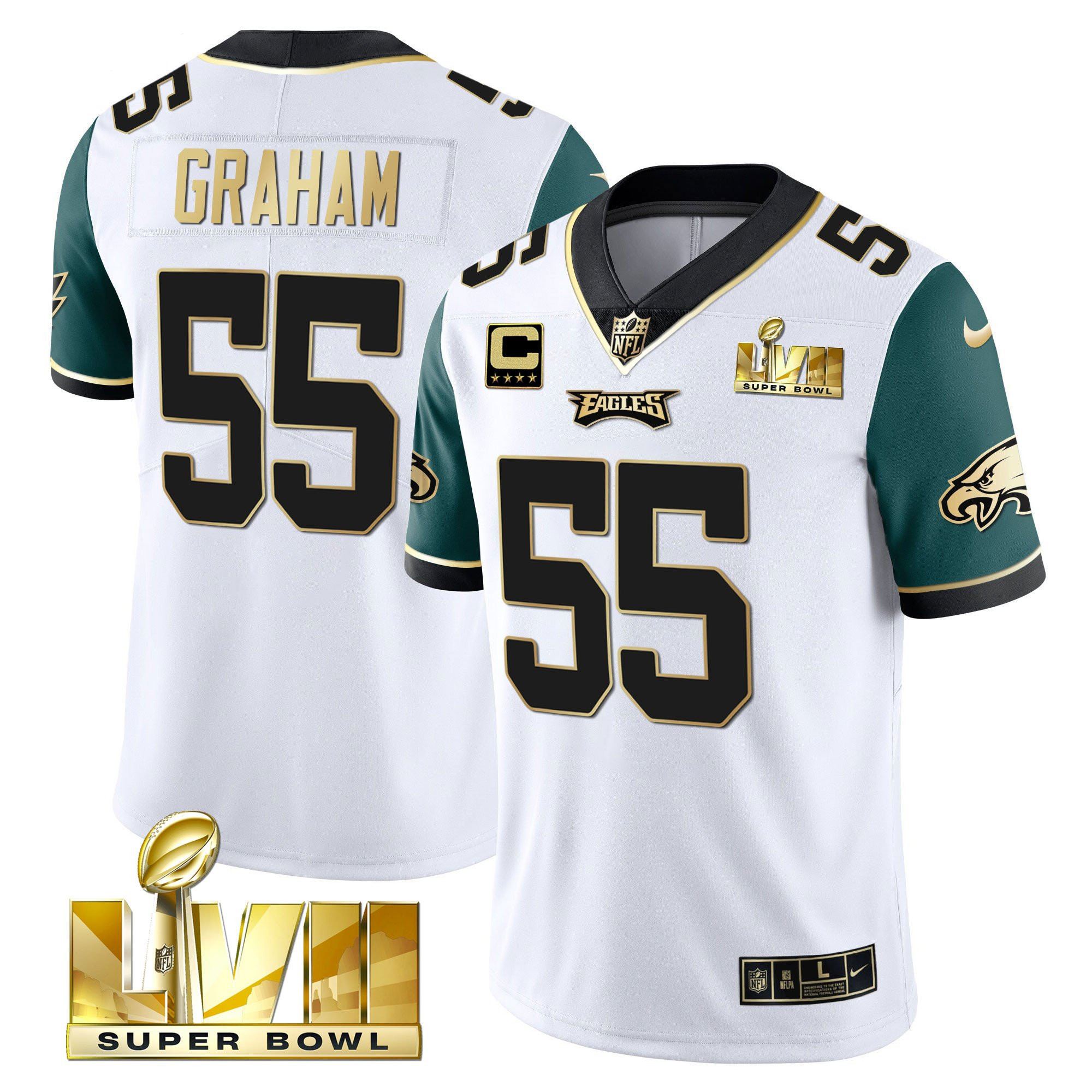 Brandon Graham Men's Philadelphia Eagles Super Bowl Vapor Gold Midnight Green Sleeves Jersey - All Stitched