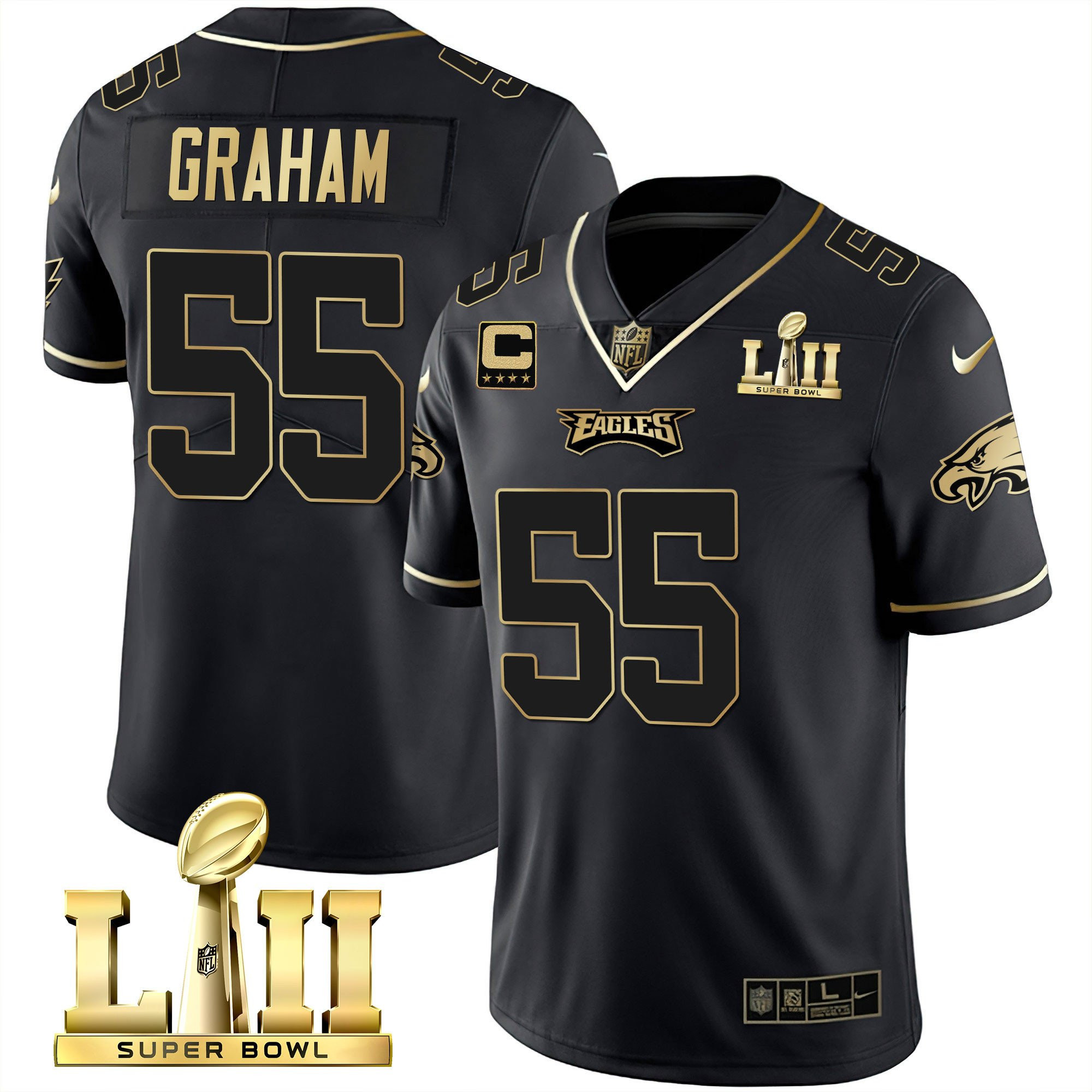 Brandon Graham Philadelphia Eagles Super Bowl LII Patch Vapor Black Gold Jersey - All Stitched