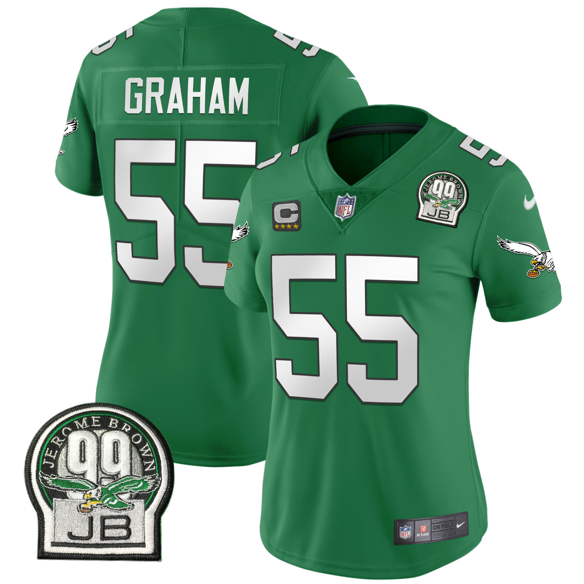 Brandon Graham Women's Philadelphia Eagles Jerome Brown Retired Patch Gold & Kelly Kelly Green Jersey - All Stitched