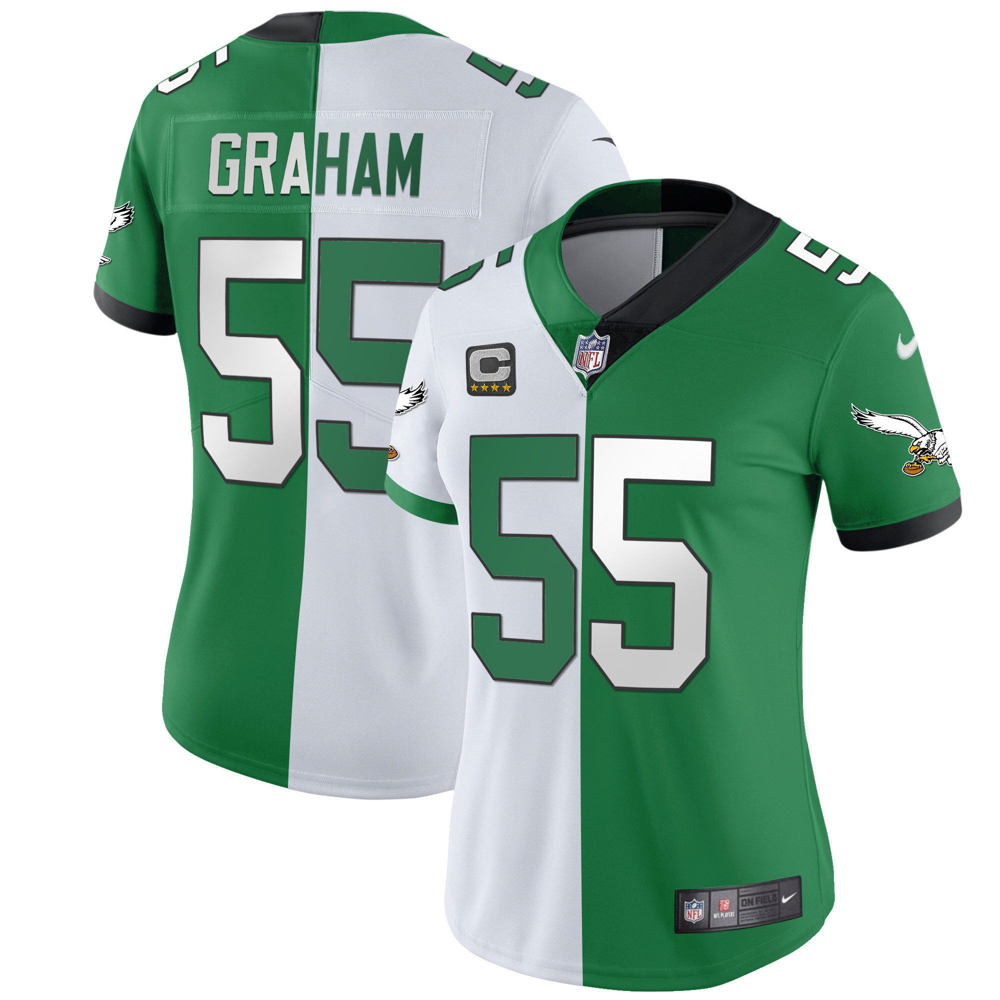 Brandon Graham Women's Philadelphia Eagles Kelly Green Gold Split Jersey - All Stitched