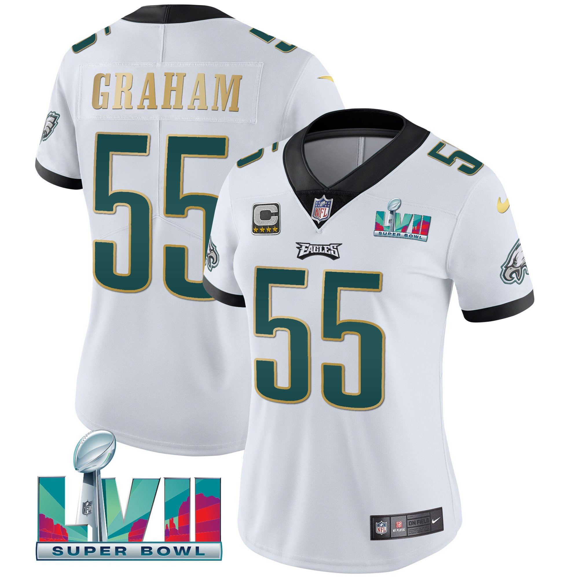 Brandon Graham Women's Philadelphia Eagles Super Bowl LVII Gold Trim White Gold Trim Jersey - All Stitched