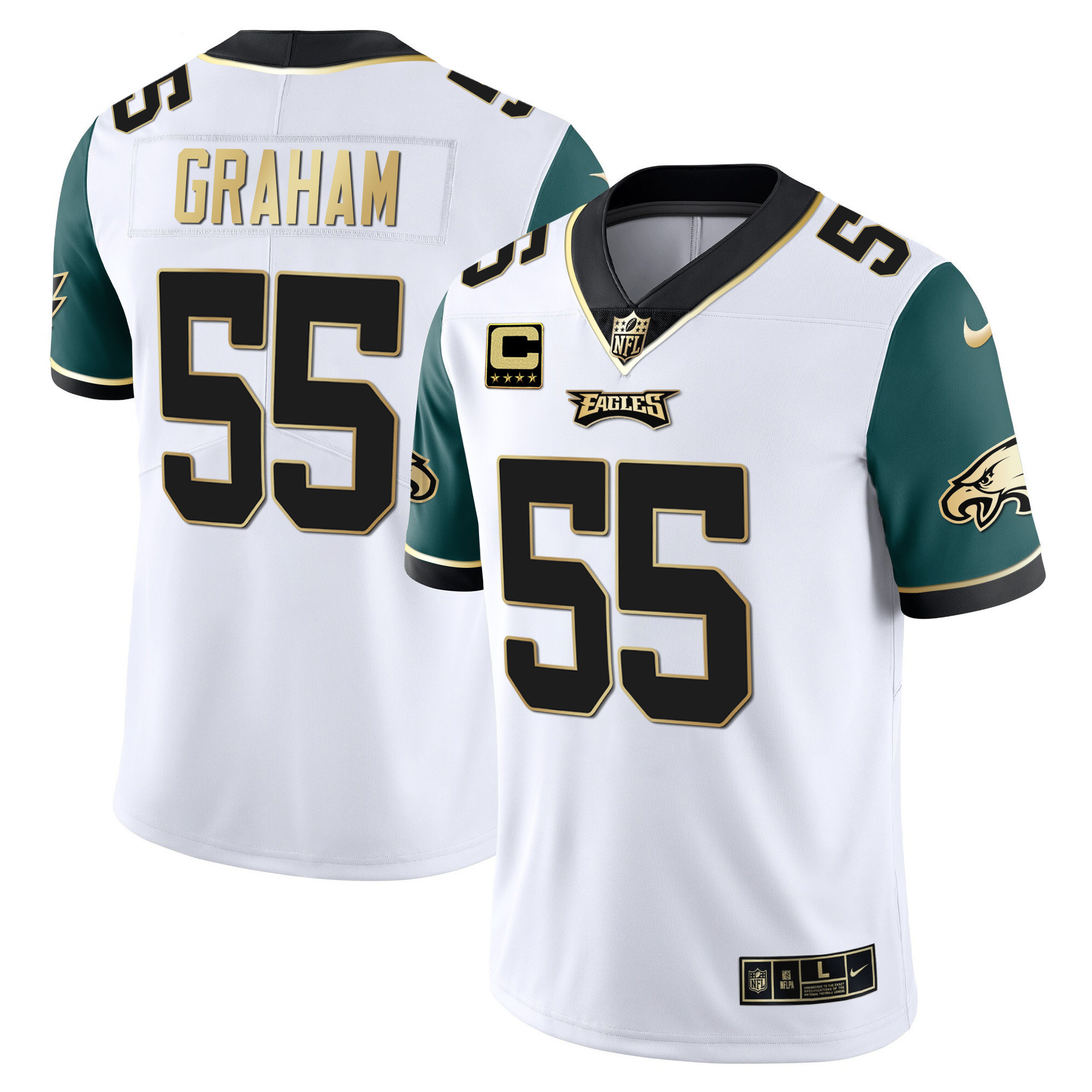 Brandon Graham Youth's Philadelphia Eagles Gold & Split Vapor Midnight Green Sleeves Jersey - All Stitched