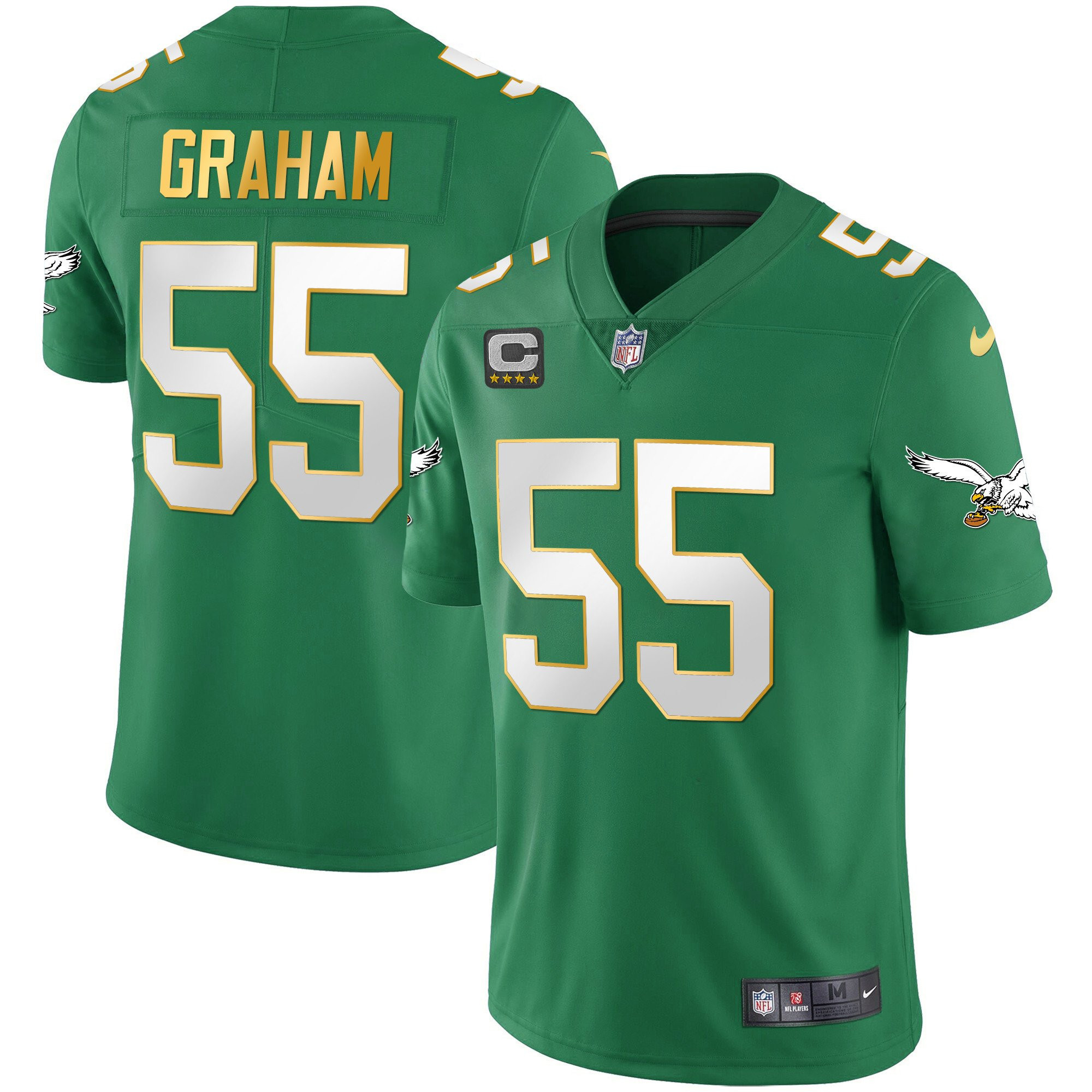 Brandon Graham Youth's Philadelphia Eagles Kelly Green Gold Gold Trim Jersey - All Stitched