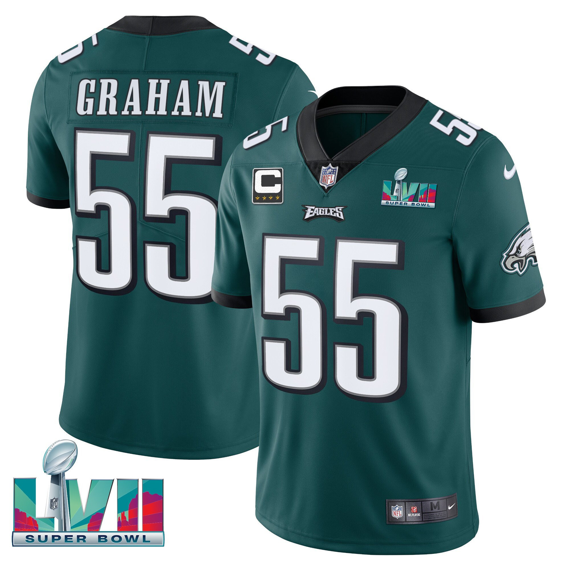 Brandon Graham Youth's Philadelphia Eagles Super Bowl Patch Vapor Midnight Green Jersey - All Stitched