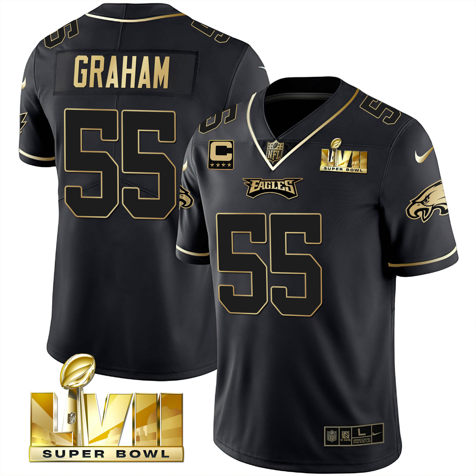 Brandon Graham Youth's Philadelphia Eagles Super Bowl Vapor Gold Black Gold Jersey - All Stitched