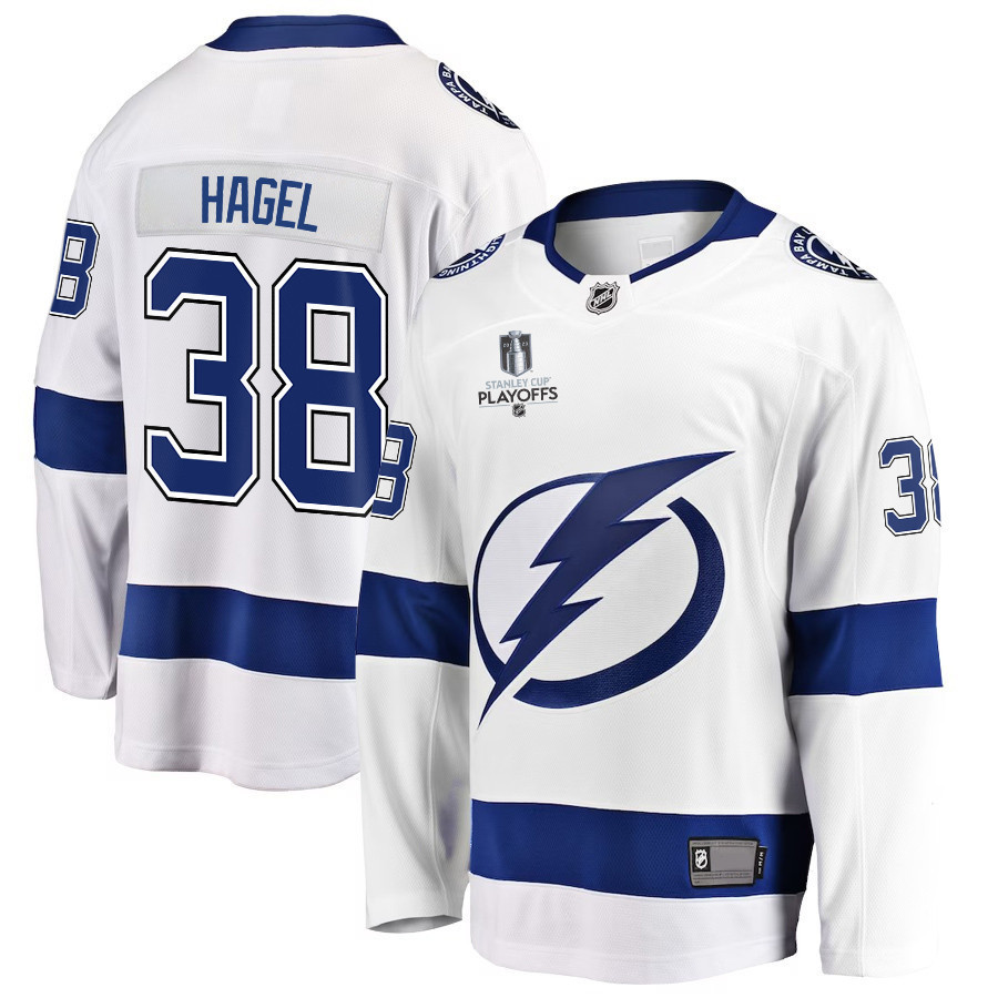 Brandon Hagel 38 Tampa Bay Lightning Stanley Cup 2023 Playoffs Patch Away Breakaway Men Stitched Jersey – White