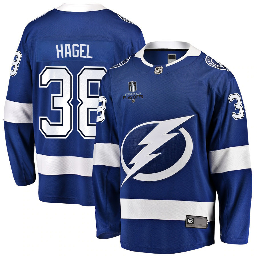 Brandon Hagel 38 Tampa Bay Lightning Stanley Cup 2023 Playoffs Patch Home Breakaway Men Stitched Jersey – Blue