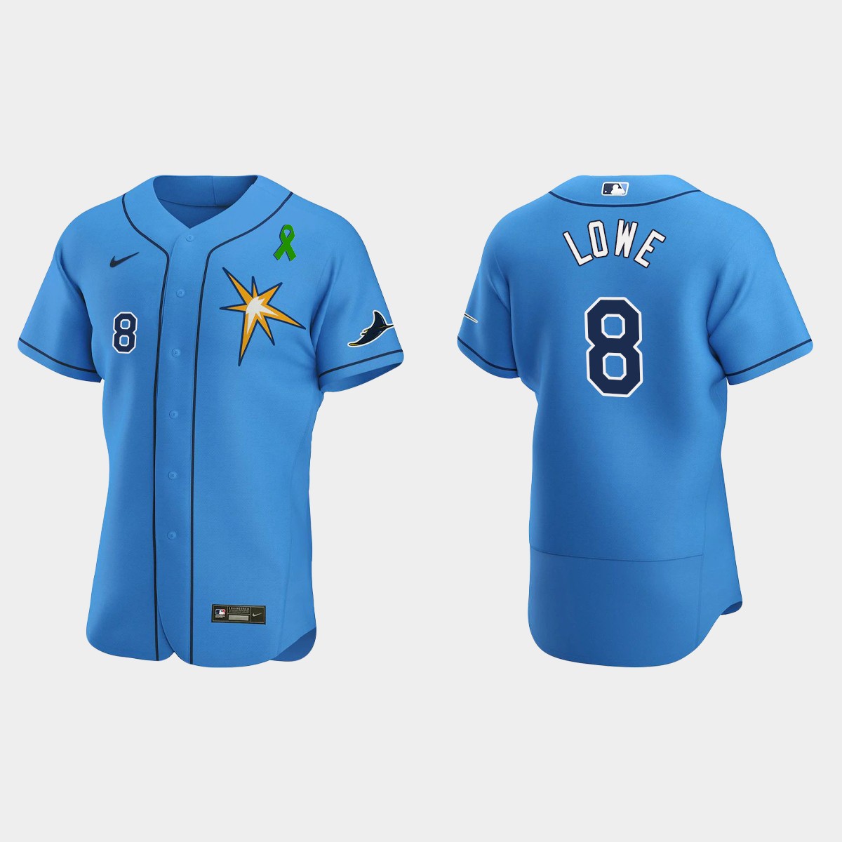 Brandon Lowe Tampa Bay Rays Green Ribbon Alternate Jersey – Light Blue