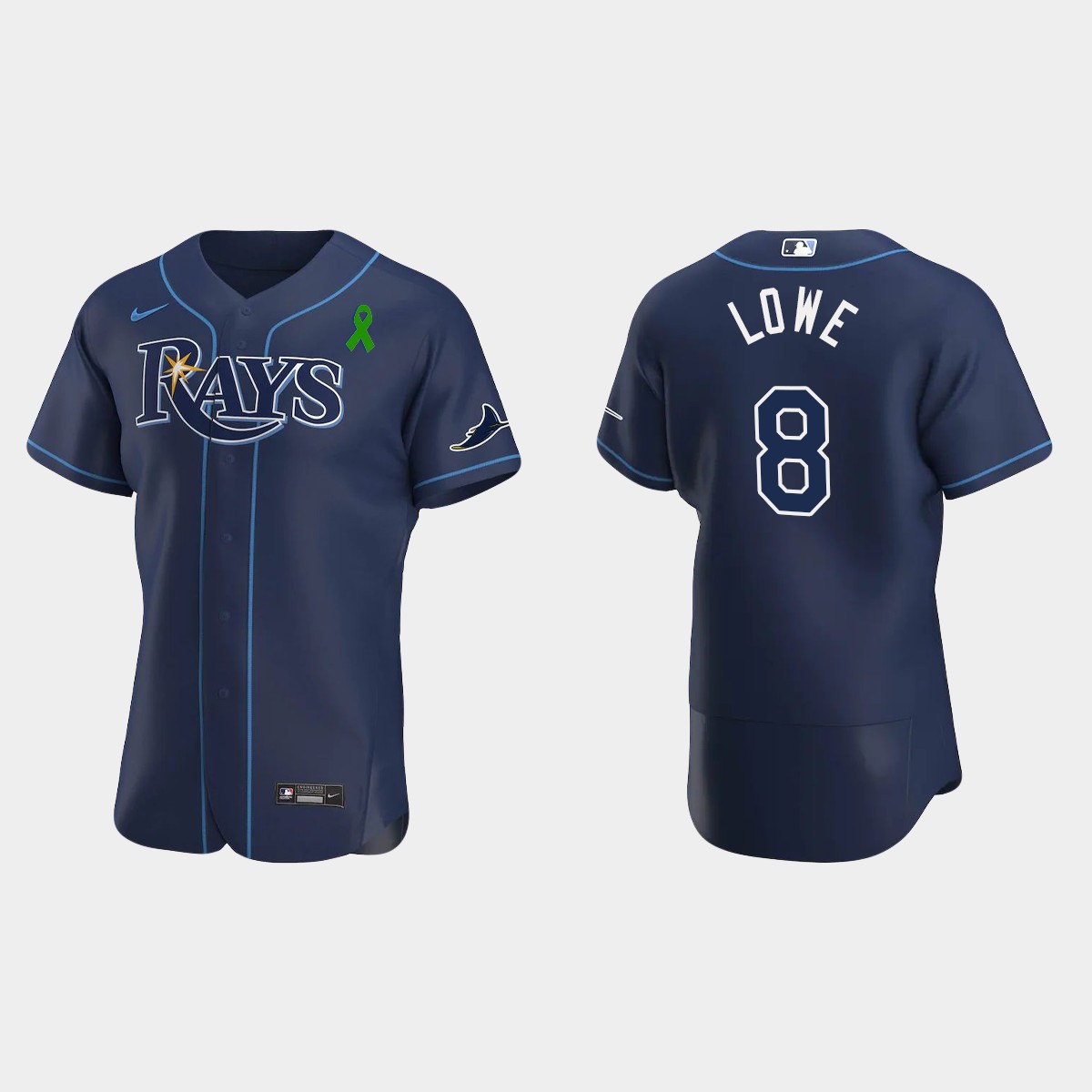 Brandon Lowe Tampa Bay Rays Green Ribbon Alternate Jersey – Navy