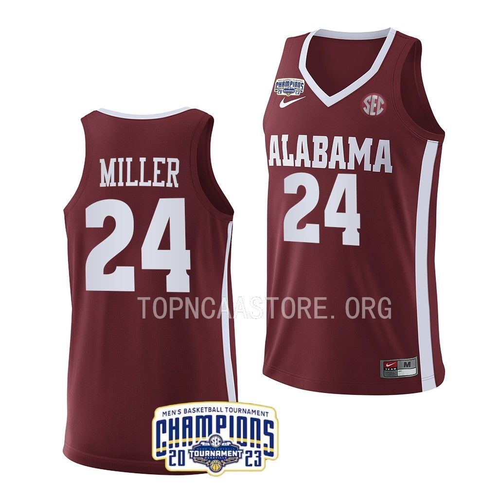 Brandon Miller Alabama Crimson Tide #24 Crimson 2023 SEC Mens Champs Jersey MVP