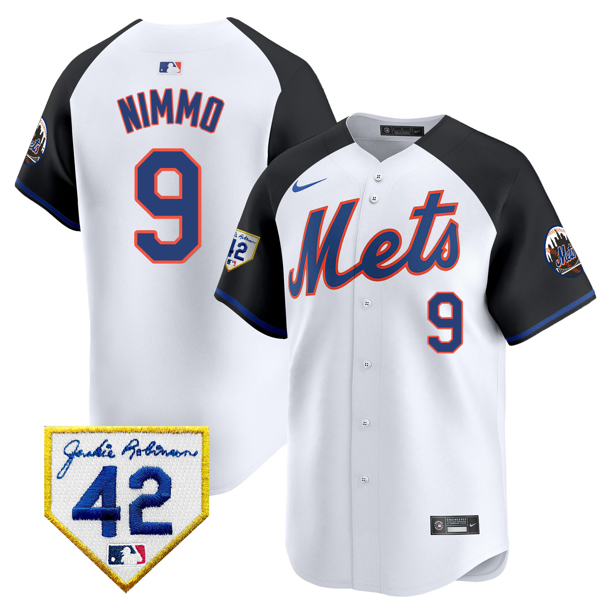 Brandon Nimmo Men's New York Mets 2024 Jackie Robinson Patch Vapor Premier Limited Alternate Jersey - All Stitched