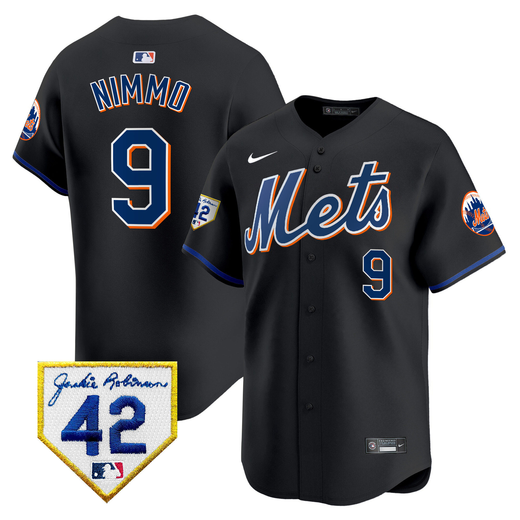 Brandon Nimmo Men's New York Mets 2024 Jackie Robinson Patch Vapor Premier Limited Black Jersey - All Stitched