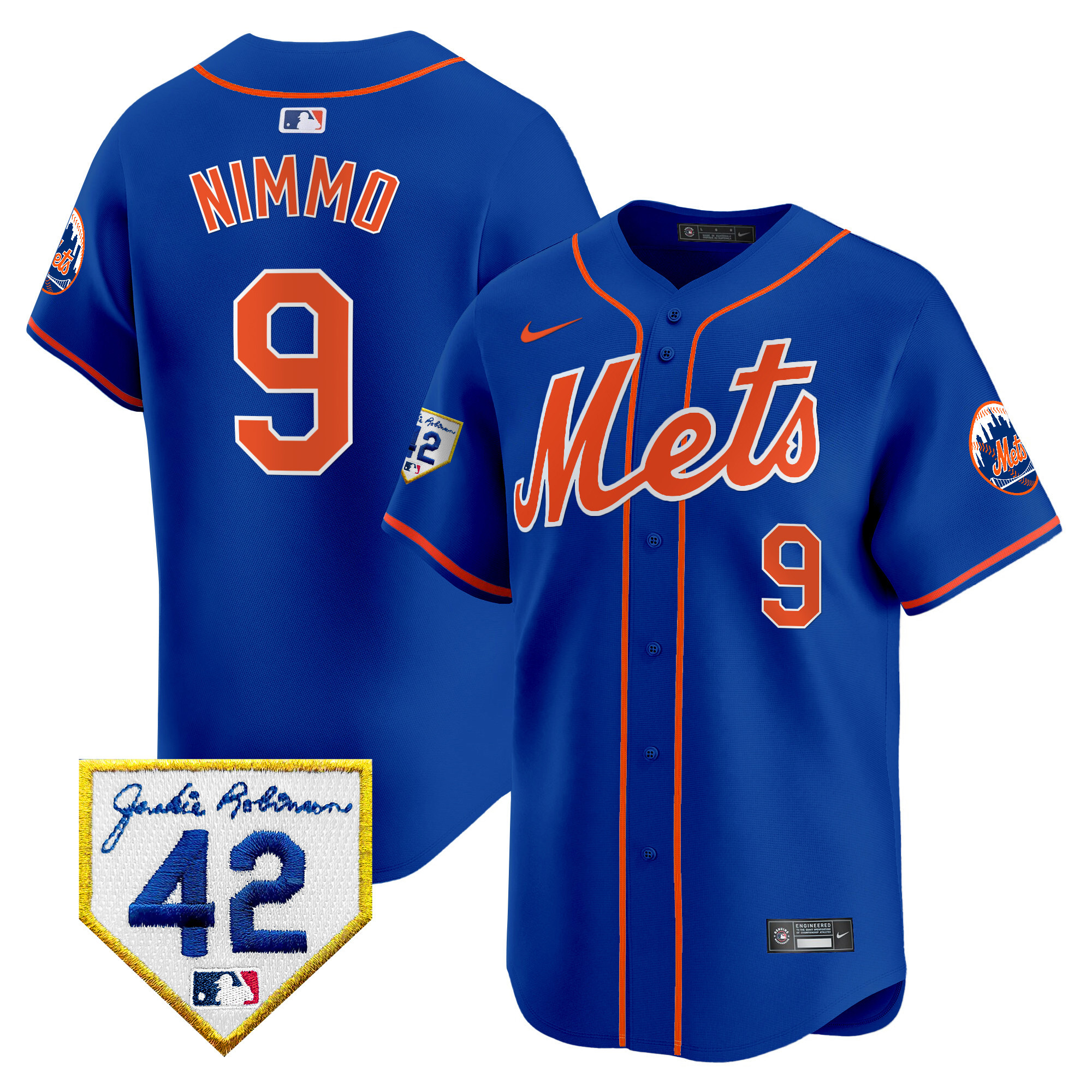 Brandon Nimmo Men's New York Mets 2024 Jackie Robinson Patch Vapor Premier Limited Royal Jersey - All Stitched