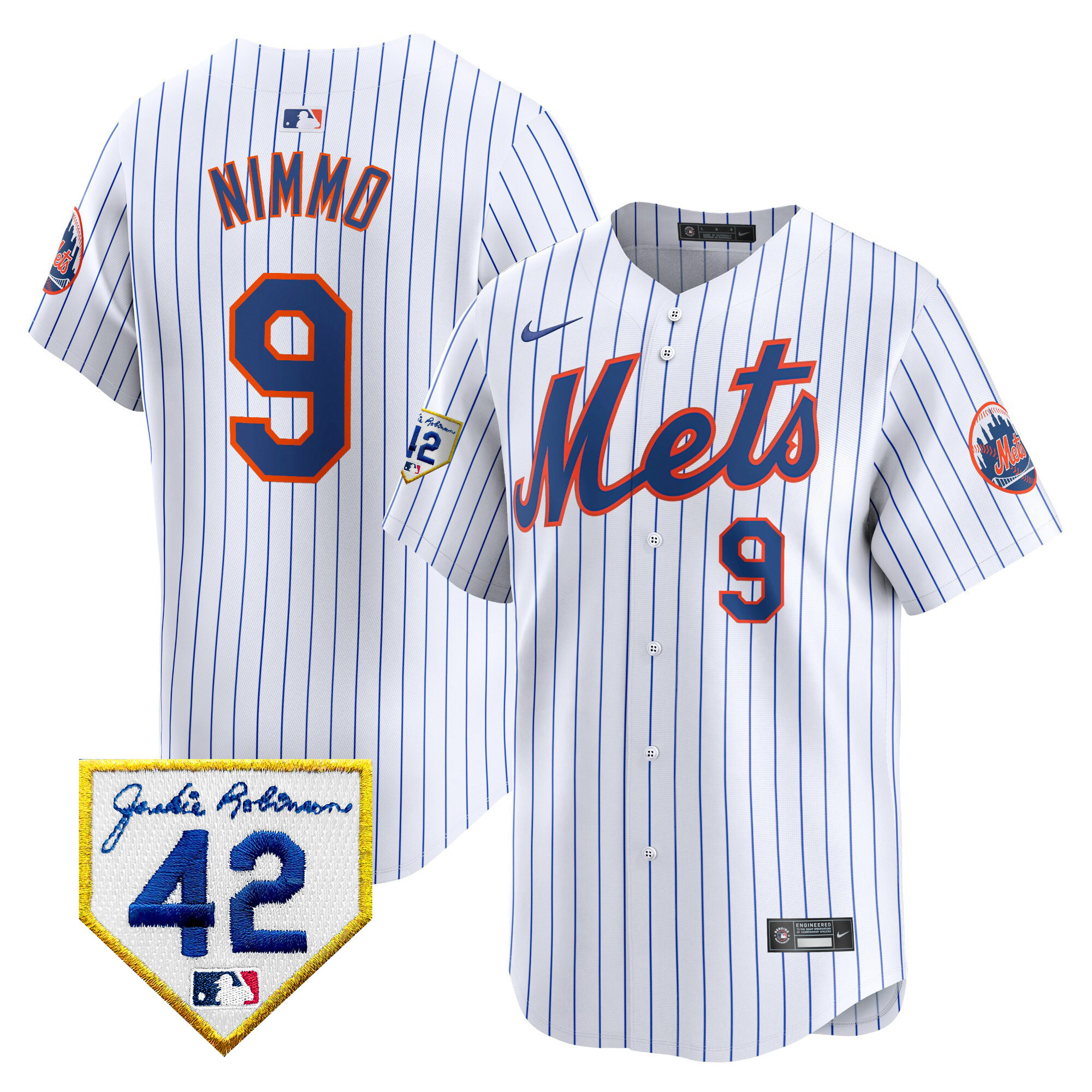 Brandon Nimmo Men's New York Mets 2024 Jackie Robinson Patch Vapor Premier Limited White Jersey - All Stitched
